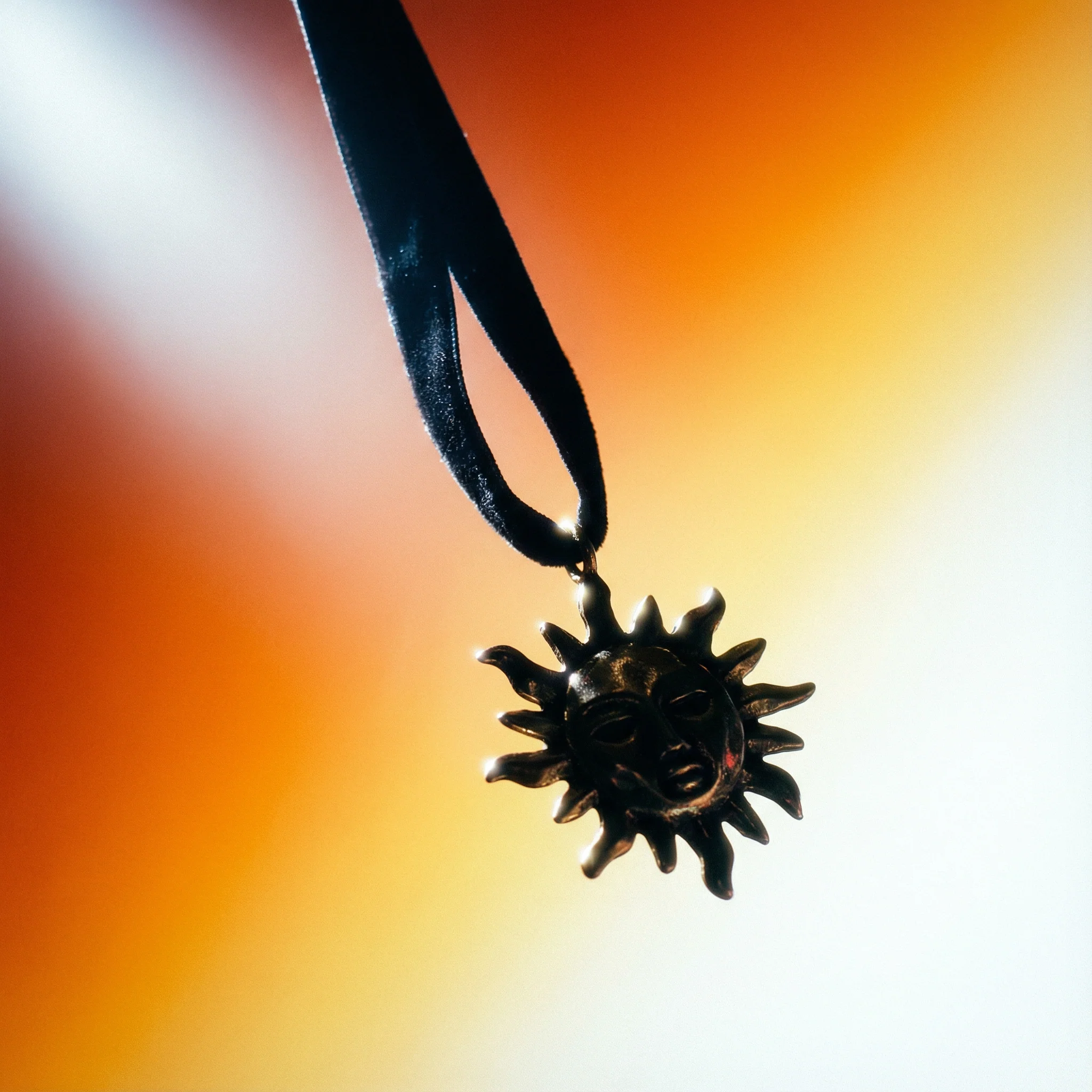 Golden Sun Face Black Velvet Choker - Image 8
