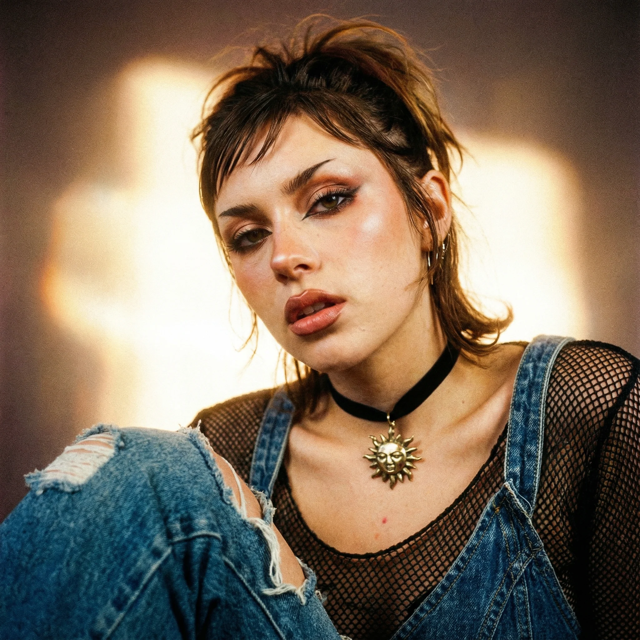 Golden Sun Face Black Velvet Choker - Image 9