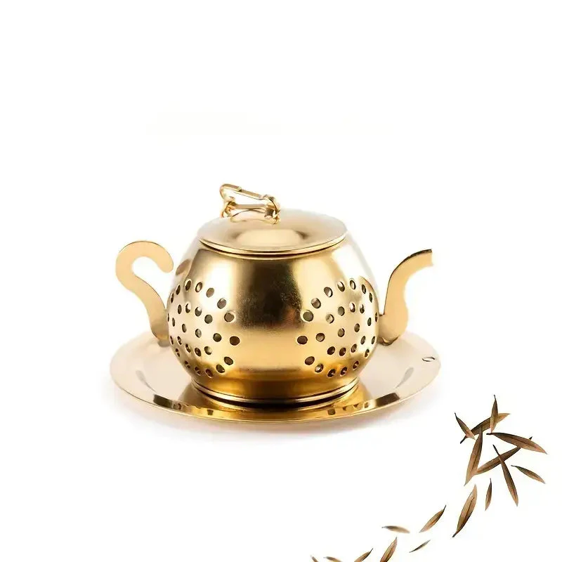 Golden Teapot Shaped Tea Infuser, Tea Drain, Tea Strainer | 1.58" x 1.18" - Image 3