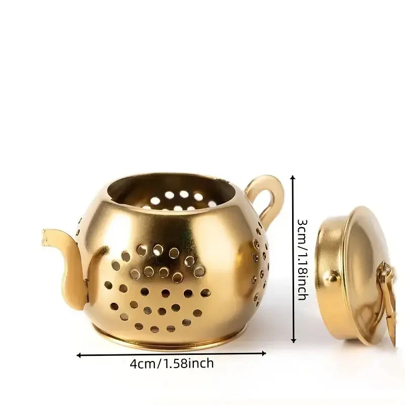 Golden Teapot Shaped Tea Infuser, Tea Drain, Tea Strainer | 1.58" x 1.18" - Image 4