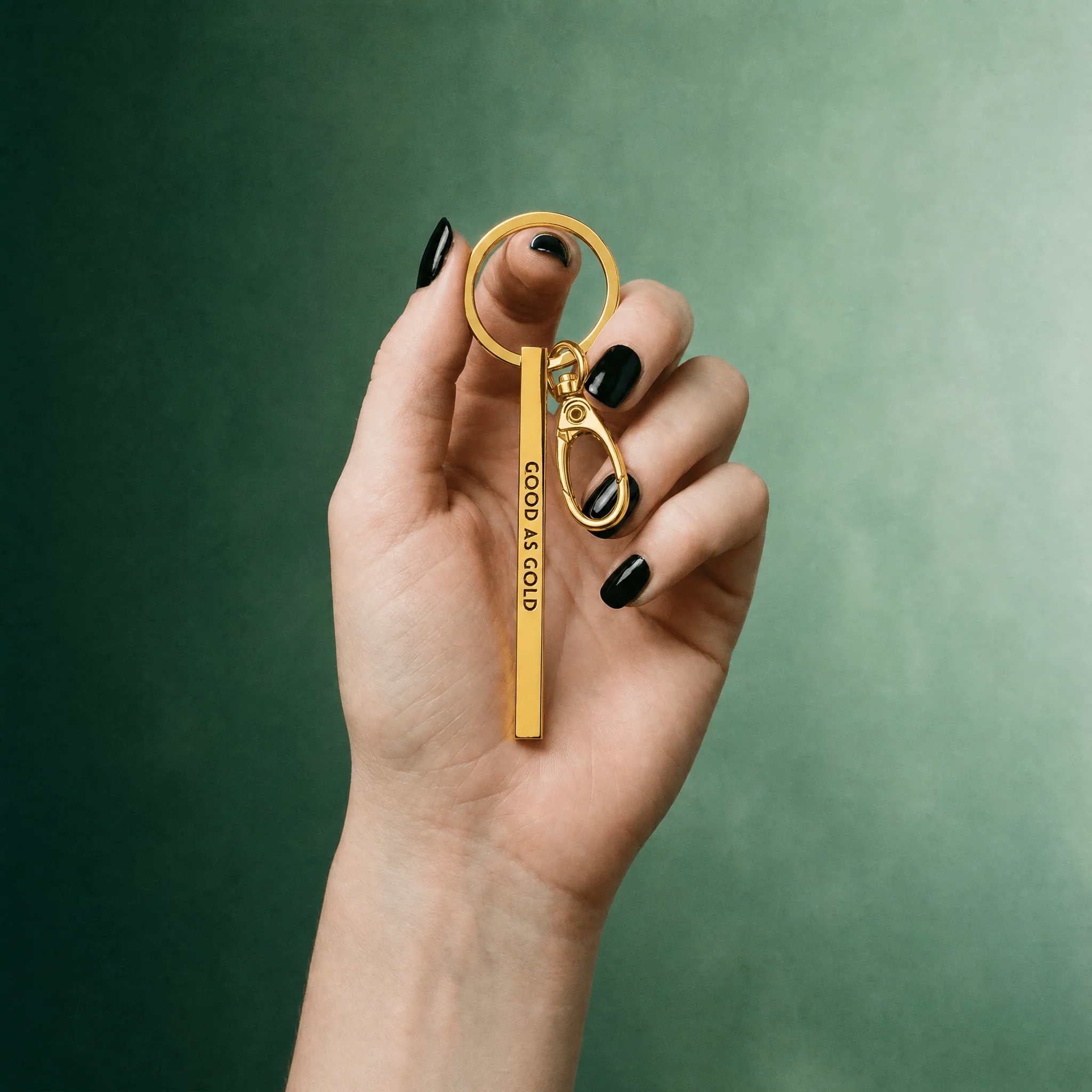 Good As Gold Stamped Bar Keychain in Gold | Minimalist Metal Quote Keychain - Image 5