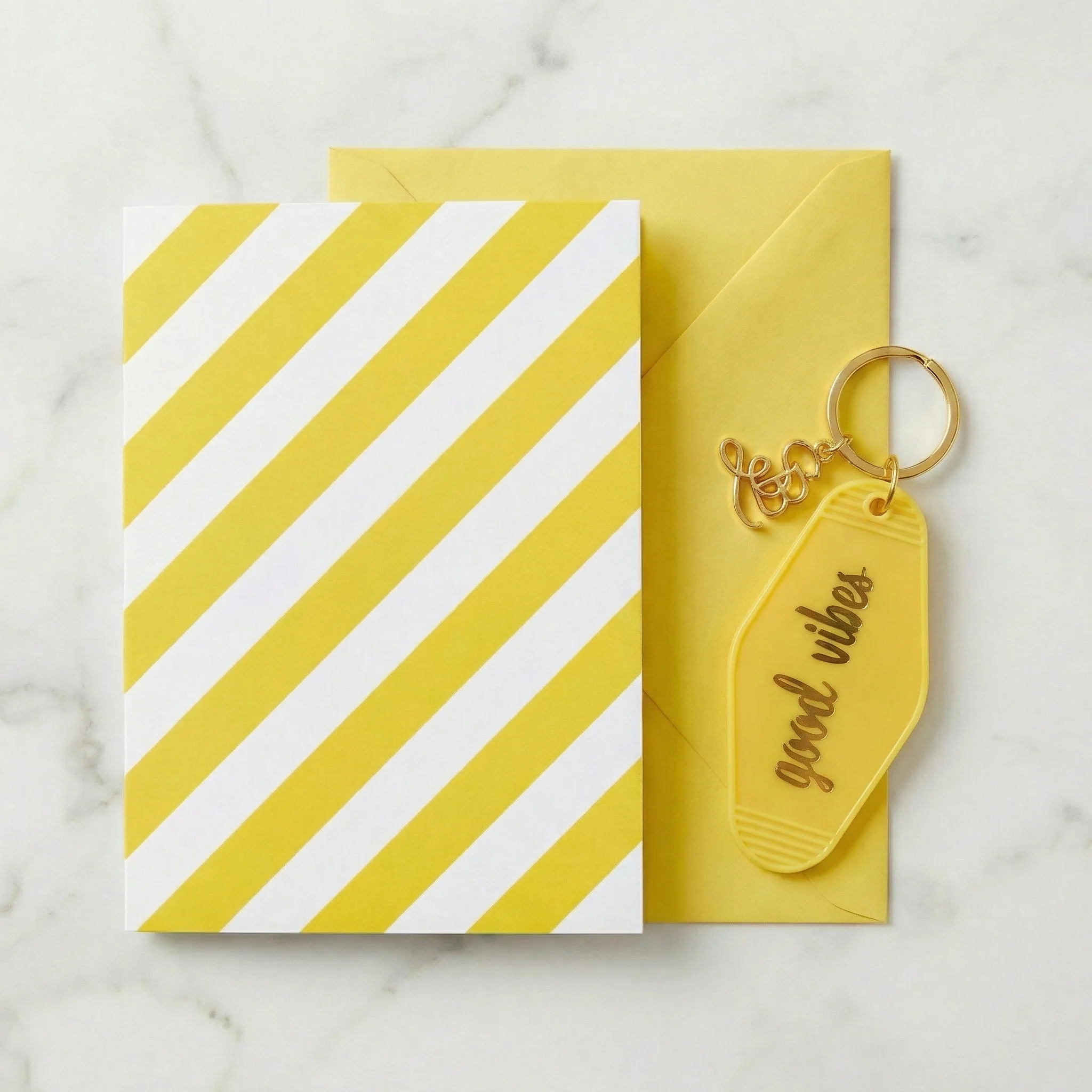 Good Vibes Motel Style Keychain with "Good Vibes on Your Birthday" Greeting Card | Gift for Her