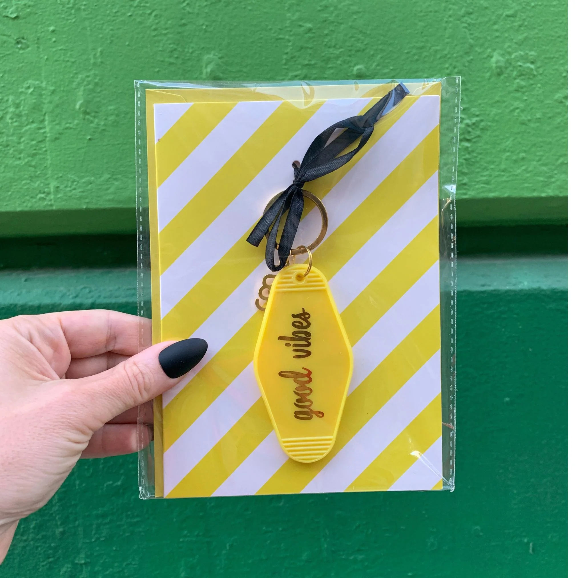 Good Vibes Motel Style Keychain with "Good Vibes on Your Birthday" Greeting Card | Gift for Her - Image 2