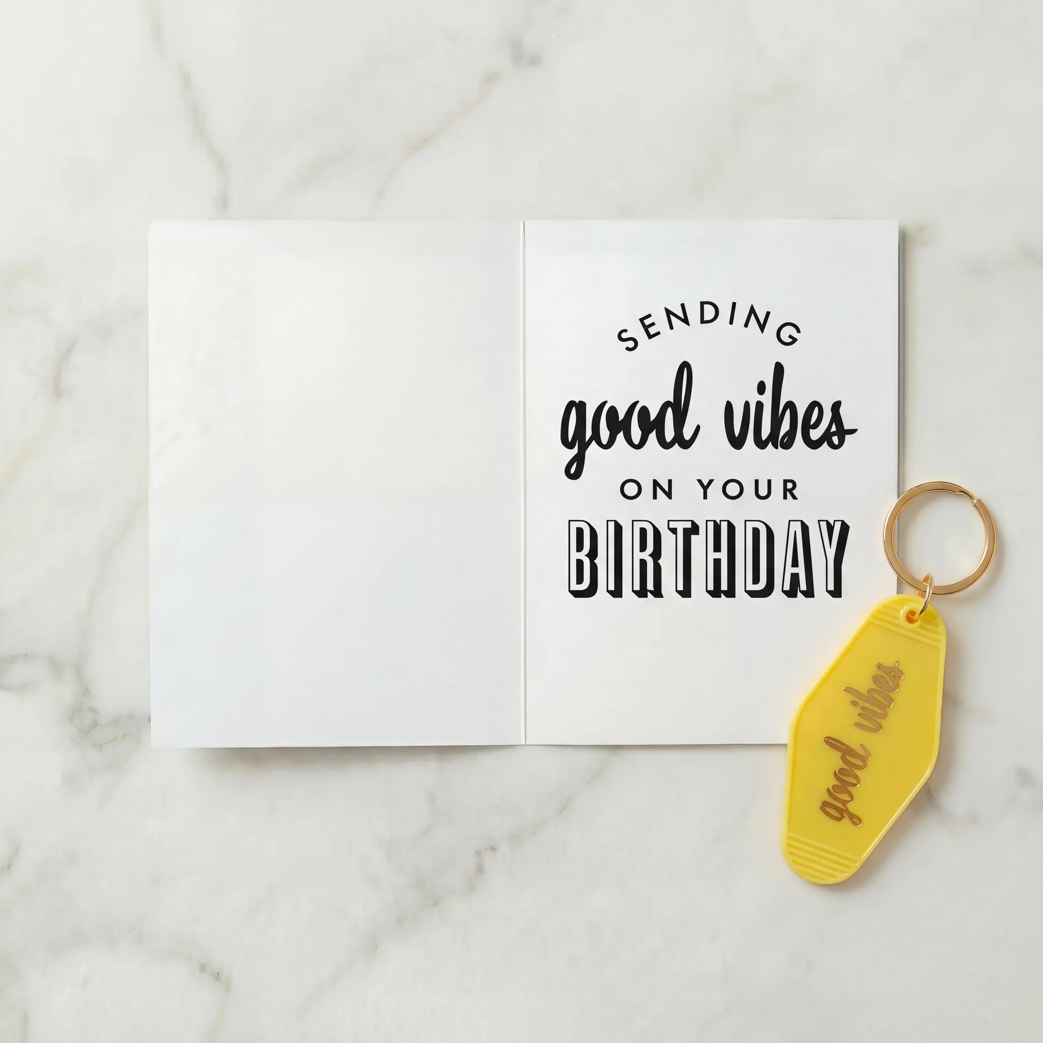 Good Vibes Motel Style Keychain with "Good Vibes on Your Birthday" Greeting Card | Gift for Her - Image 6