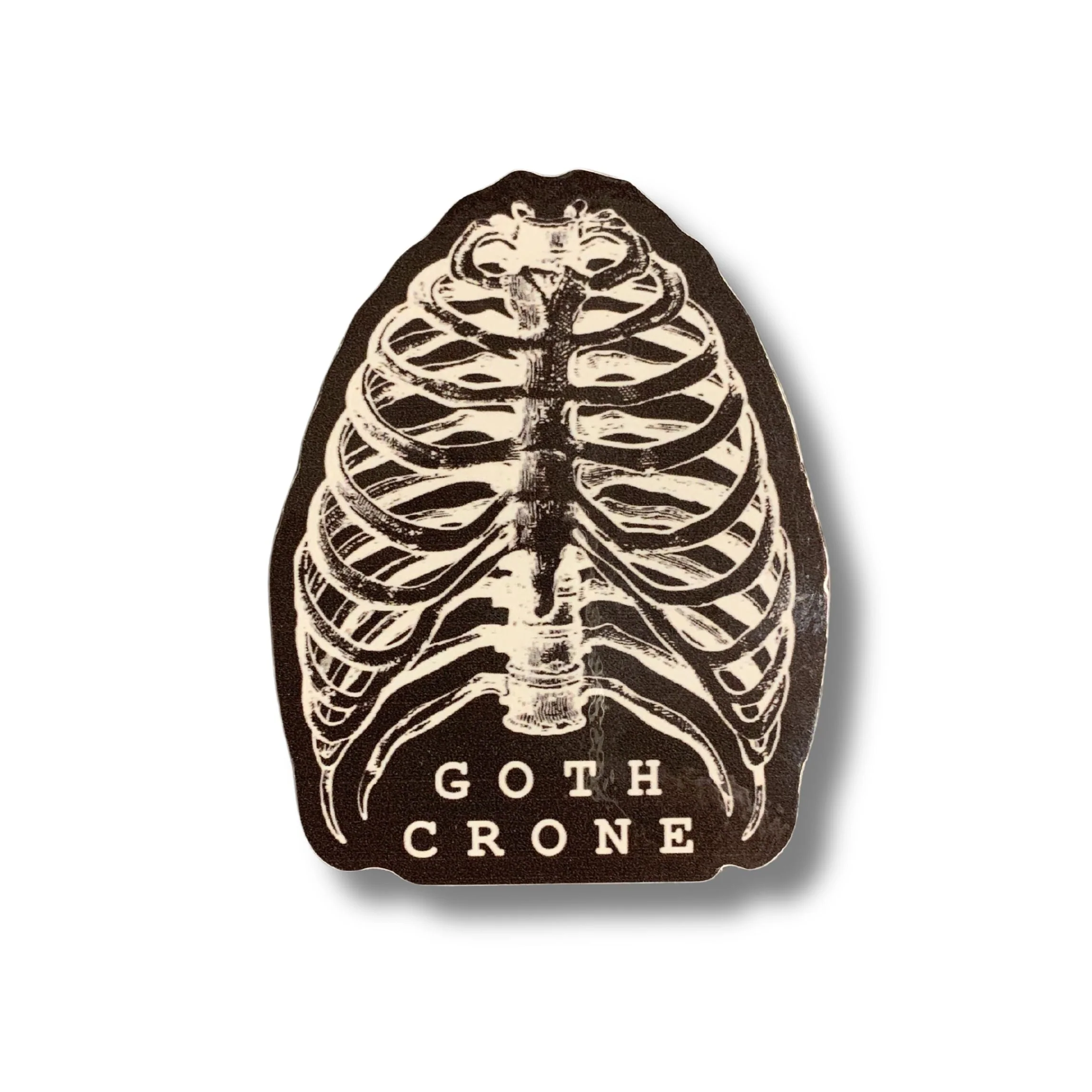 Goth Crone Sticker | Vinyl Die Cut Decal | Gothic Spooky Ribcage Illustration - Image 2