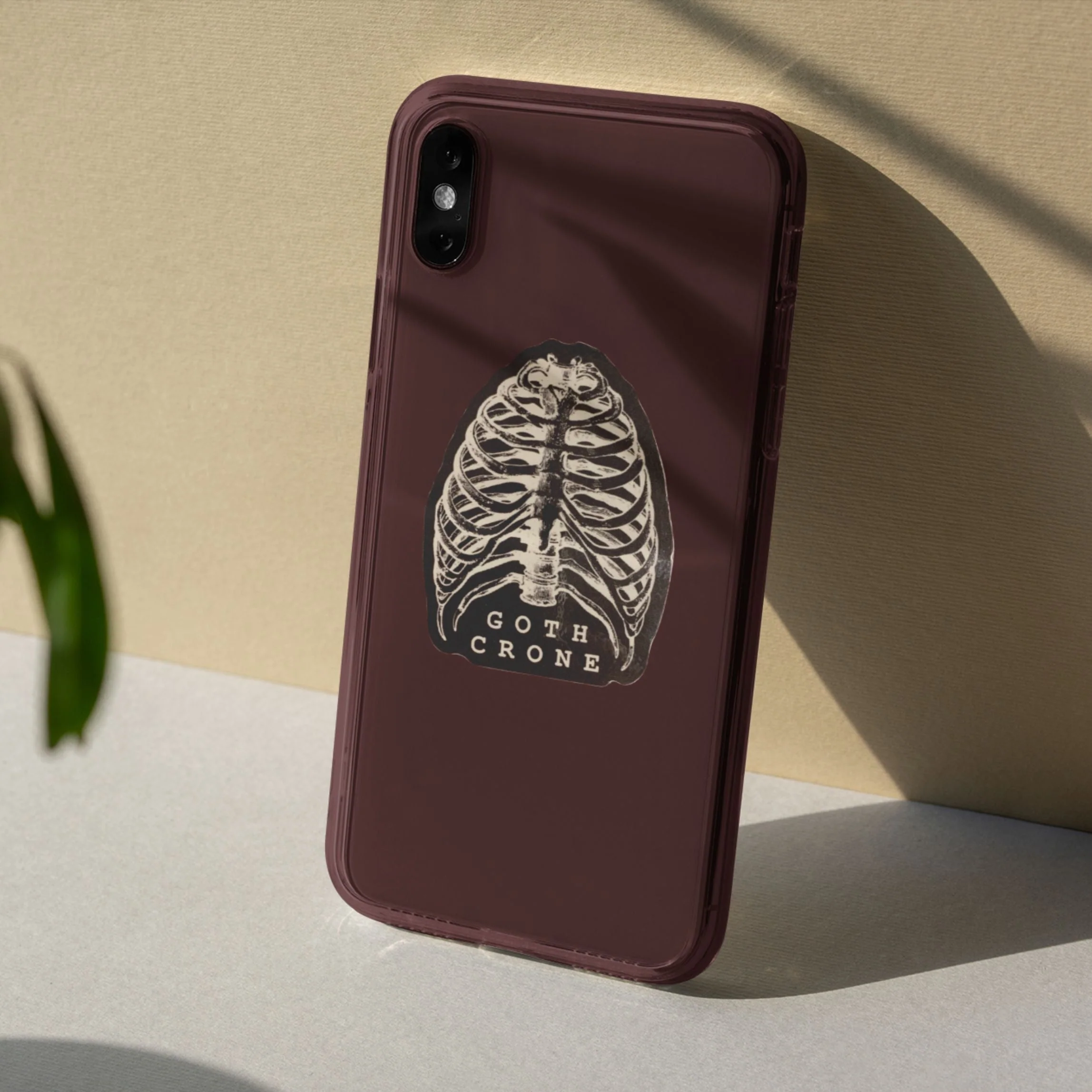 Goth Crone Sticker | Vinyl Die Cut Decal | Gothic Spooky Ribcage Illustration - Image 3