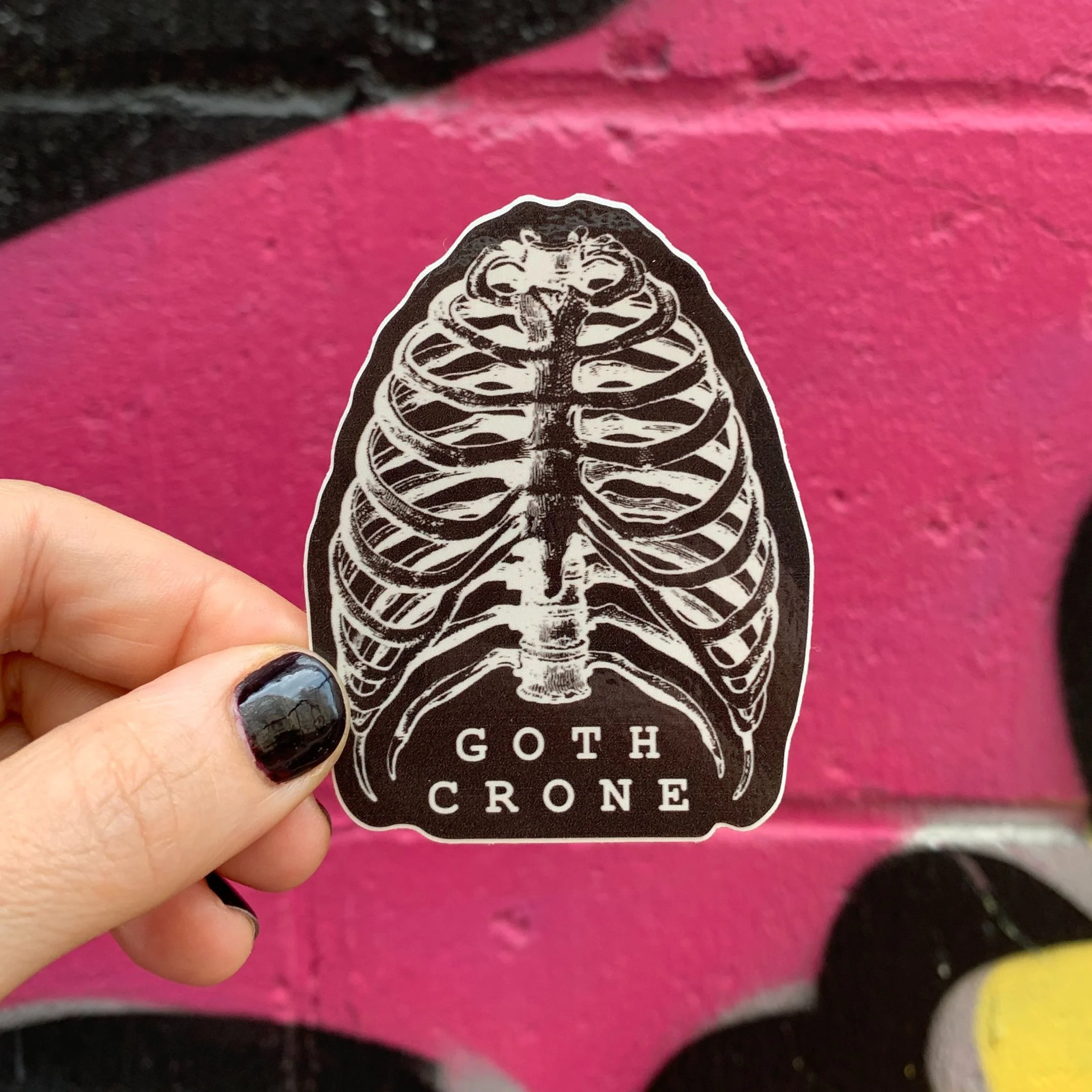Goth Crone Sticker | Vinyl Die Cut Decal | Gothic Spooky Ribcage Illustration - Image 4