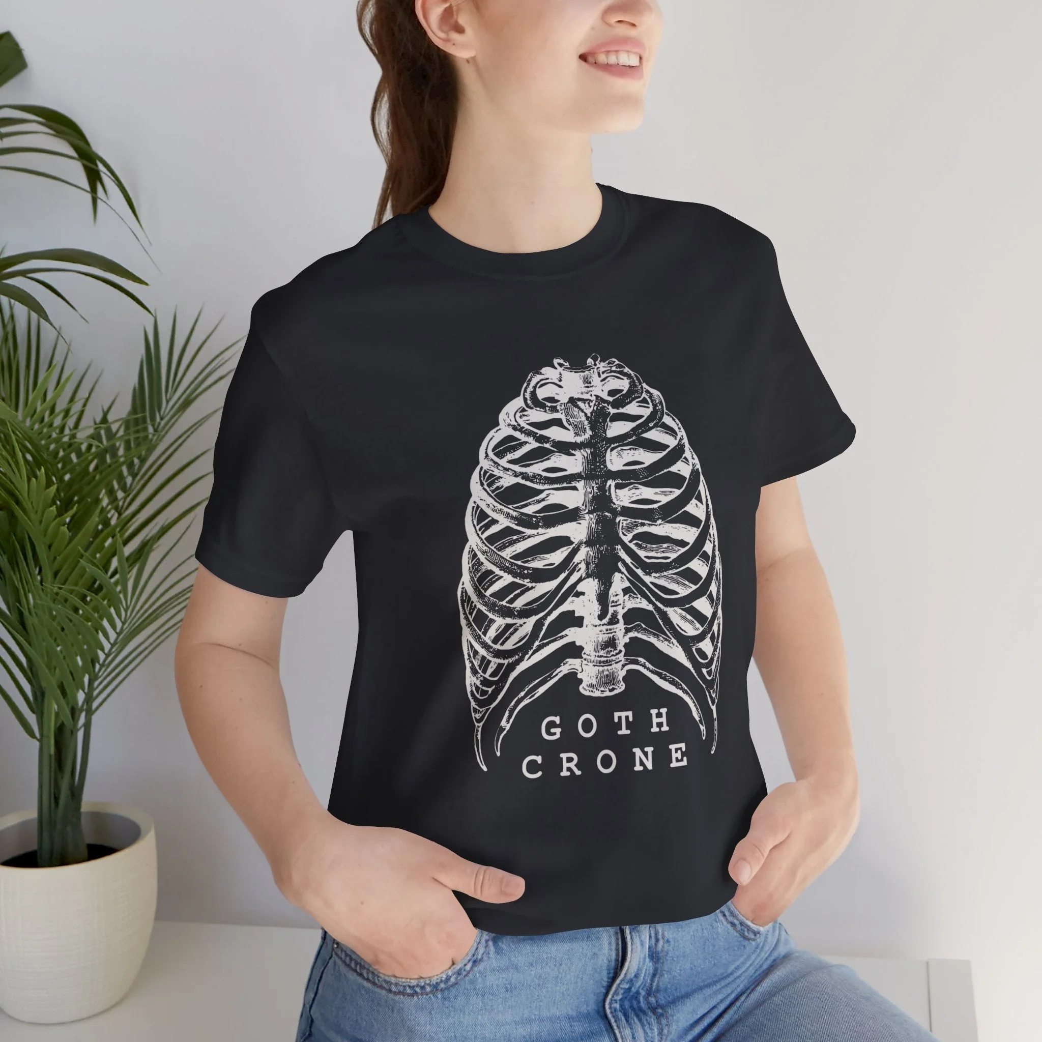 Goth Crone Unisex Jersey Short Sleeve Tee | Gothic Spooky Ribcage Illustration - Image 4
