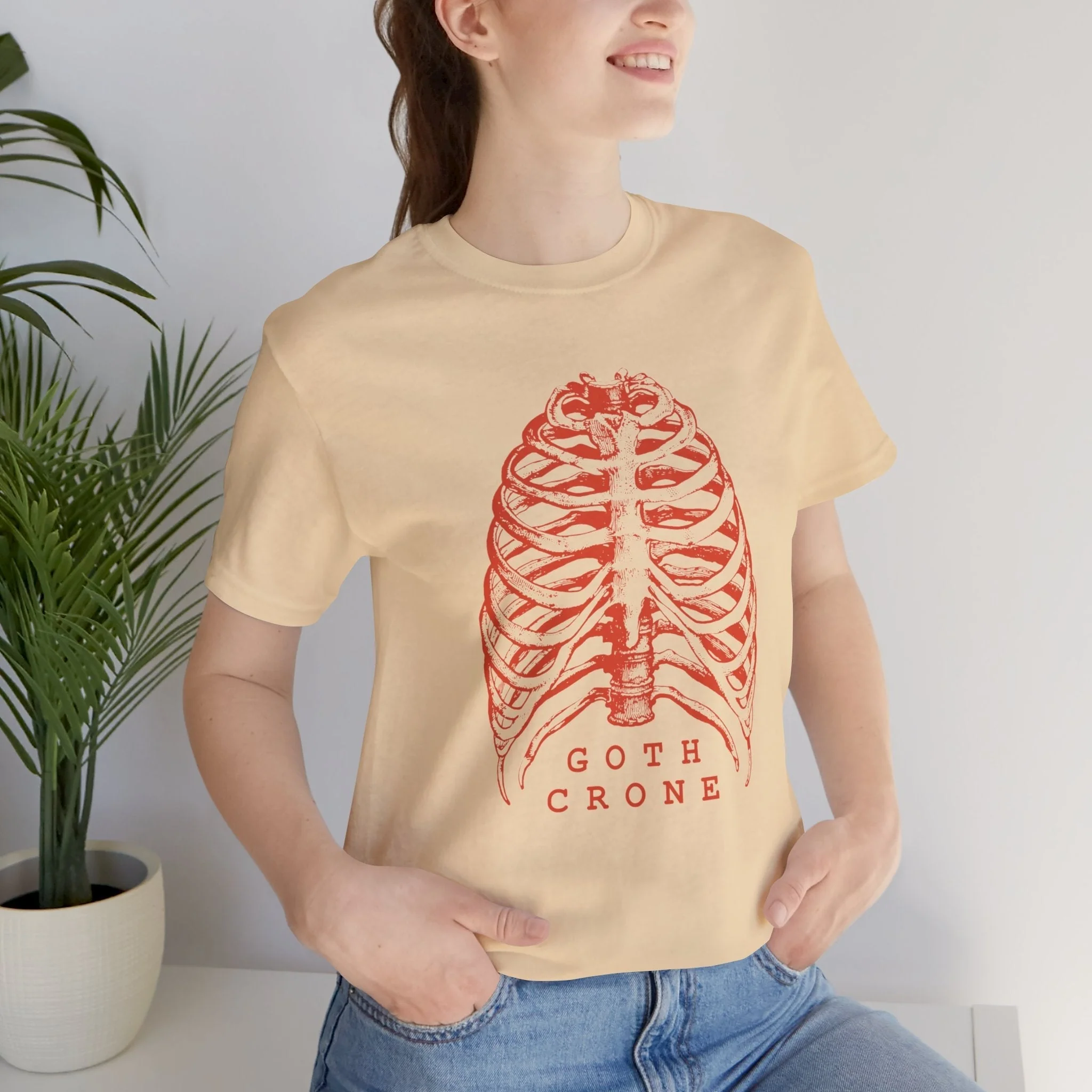 Goth Crone Unisex Jersey Short Sleeve Tee | Gothic Spooky Ribcage Illustration - Image 5