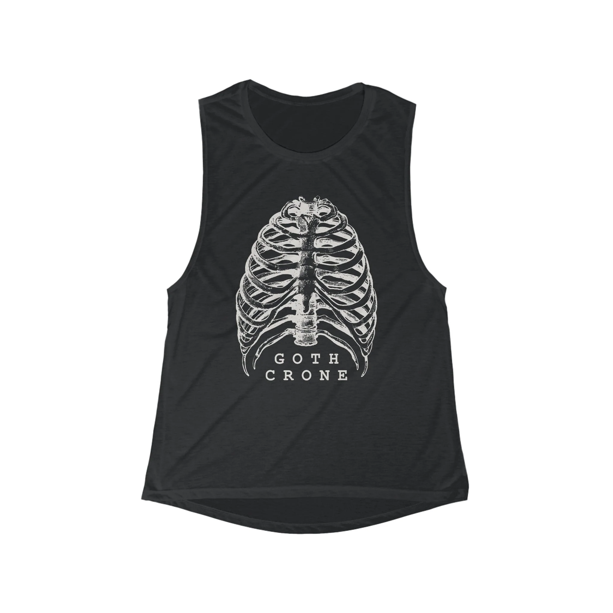 Goth Crone Women's Flowy Scoop Muscle Tank | Gothic Spooky Lungs Illustration - Image 4