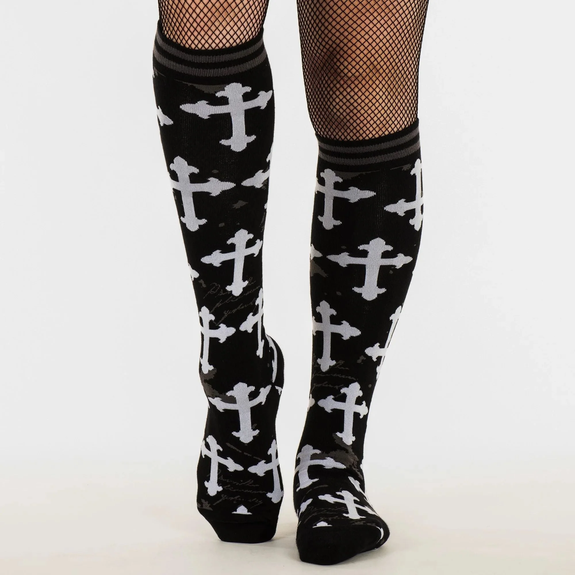 Mall Goth Gothic Crosses Knee High Socks - Image 10