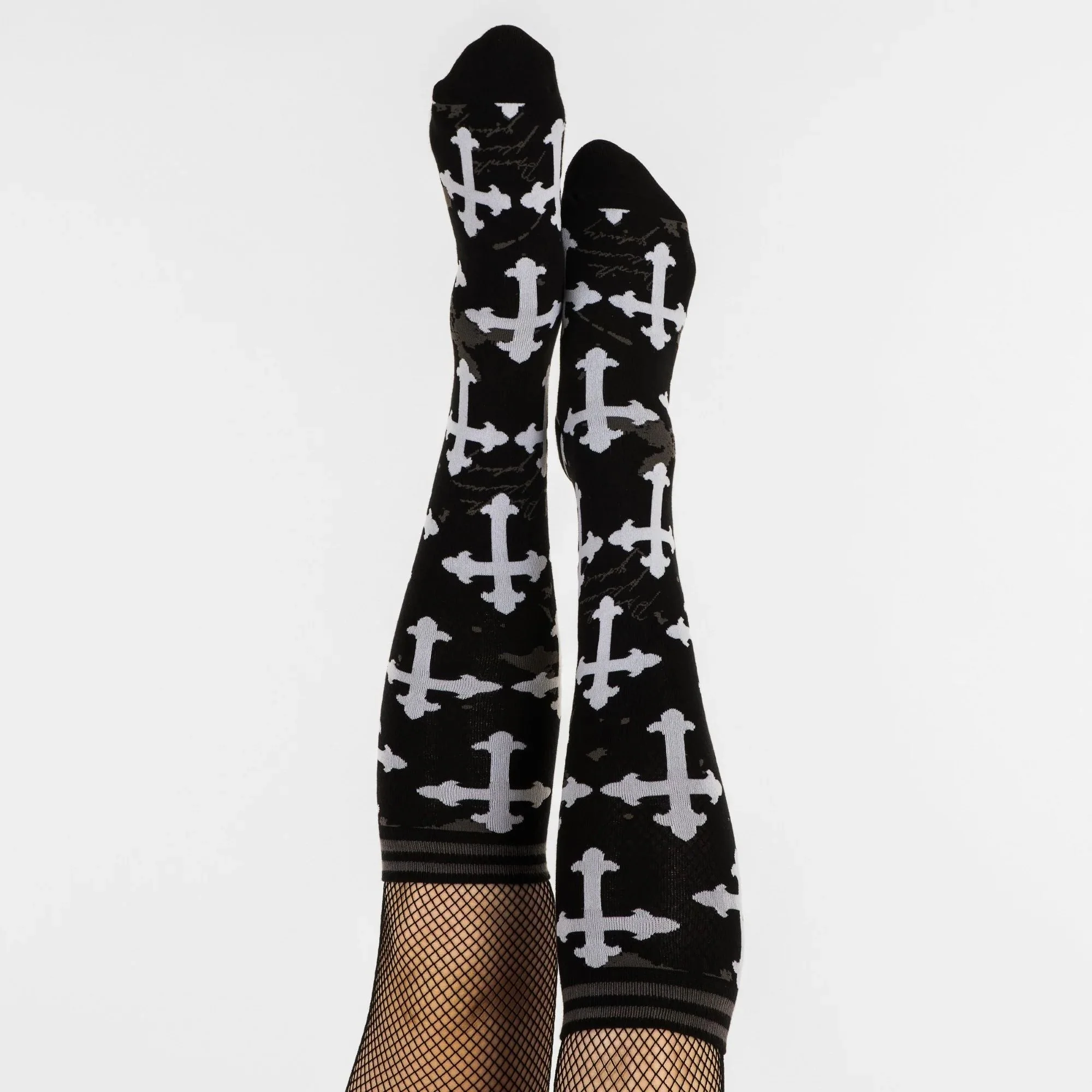 Mall Goth Gothic Crosses Knee High Socks - Image 3