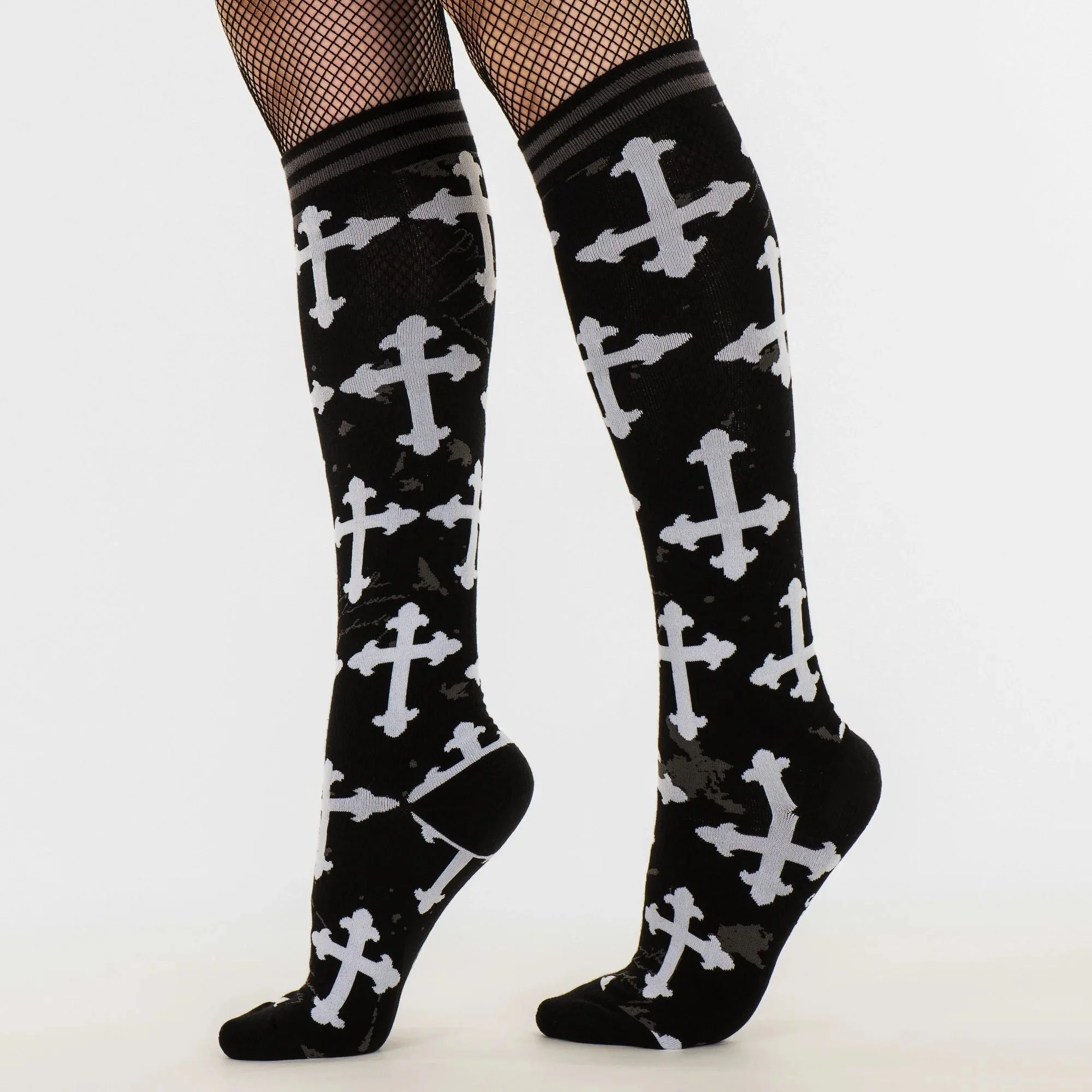 Mall Goth Gothic Crosses Knee High Socks - Image 9