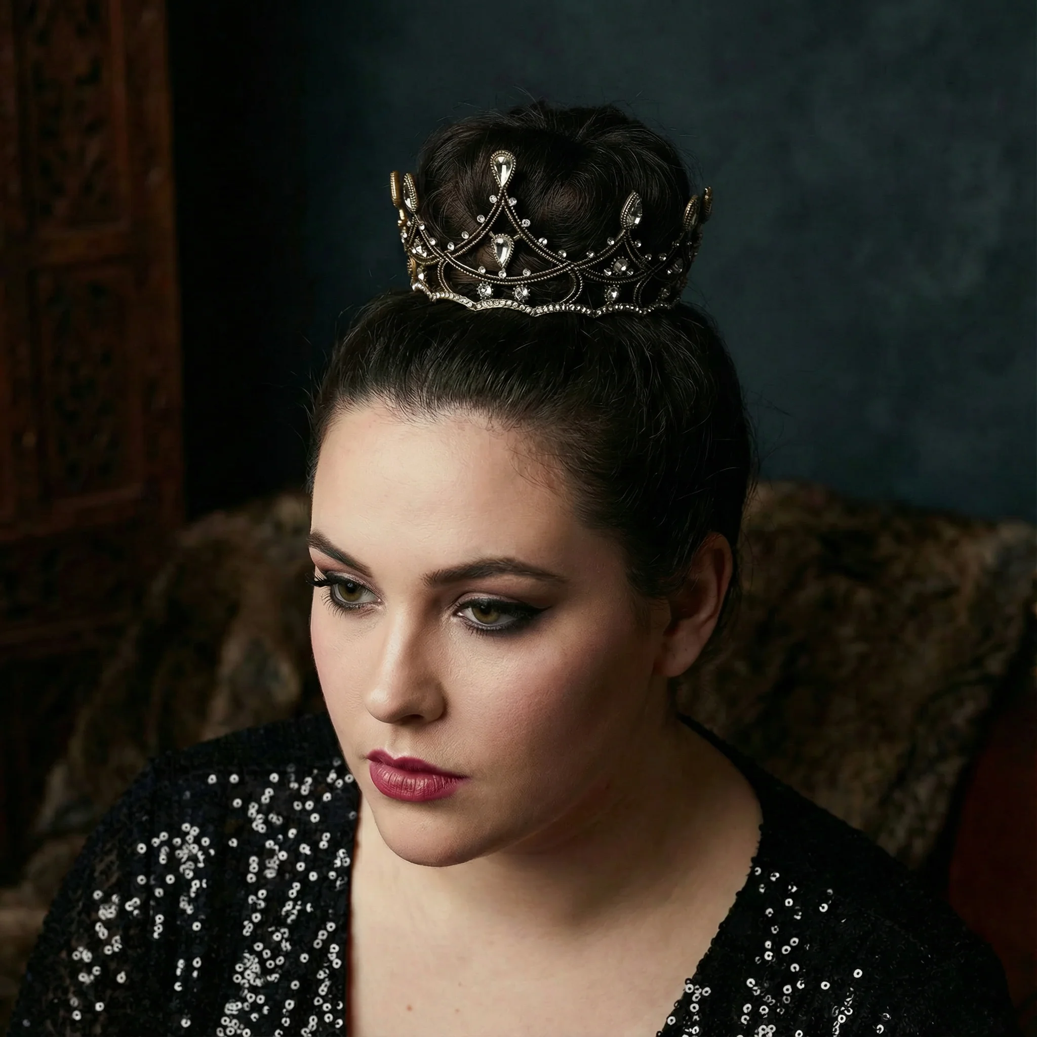 Gothic Structures Mini Crown Tiara in Antiqued Gold - Image 2