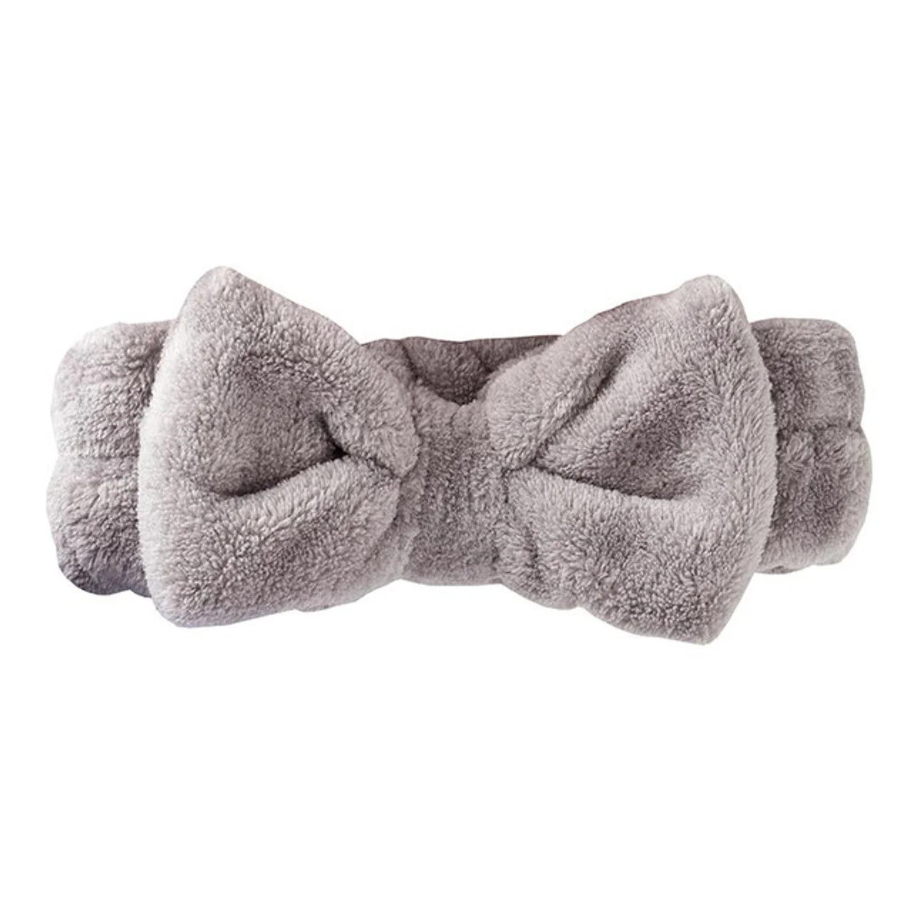 Gray Plush Bow Spa Headband | Soft Hair Band for Skincare Facial After Shower - Image 2