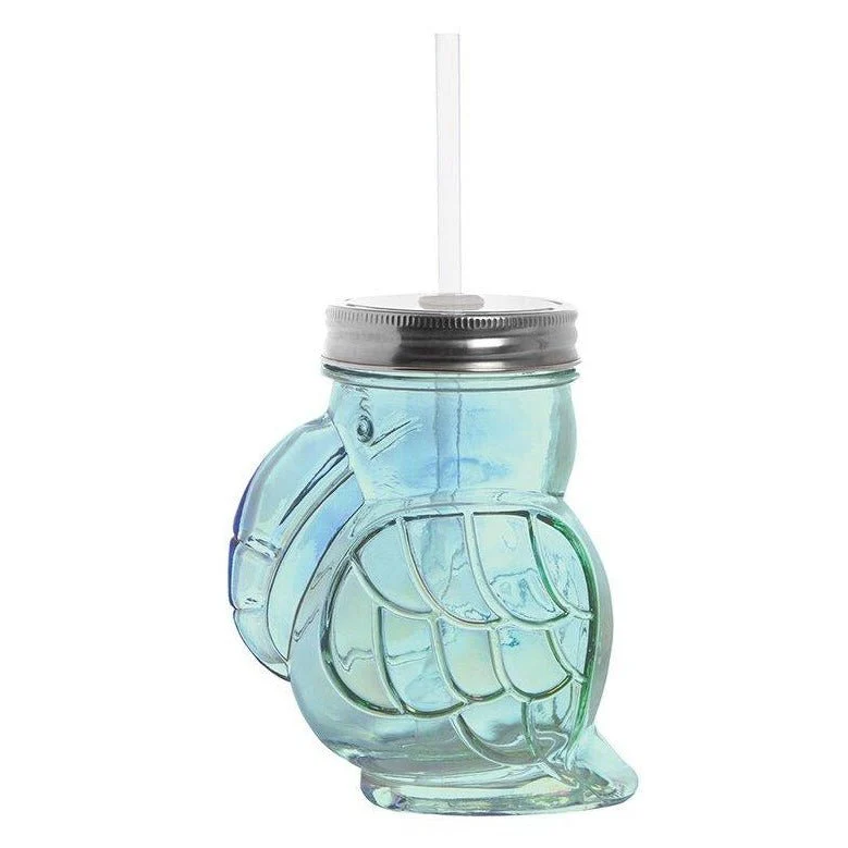 Green Toucan Shaped Sipper | Iridescent Glass| Wine or Cocktail Glass with Straw for Indoors or Outdoors - Image 2