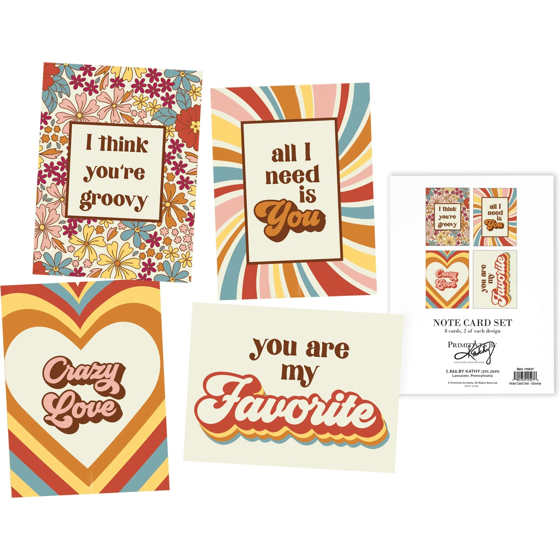 Groovy Note Card Set | Retro Love-Themed Designs 8 Cards - Image 2