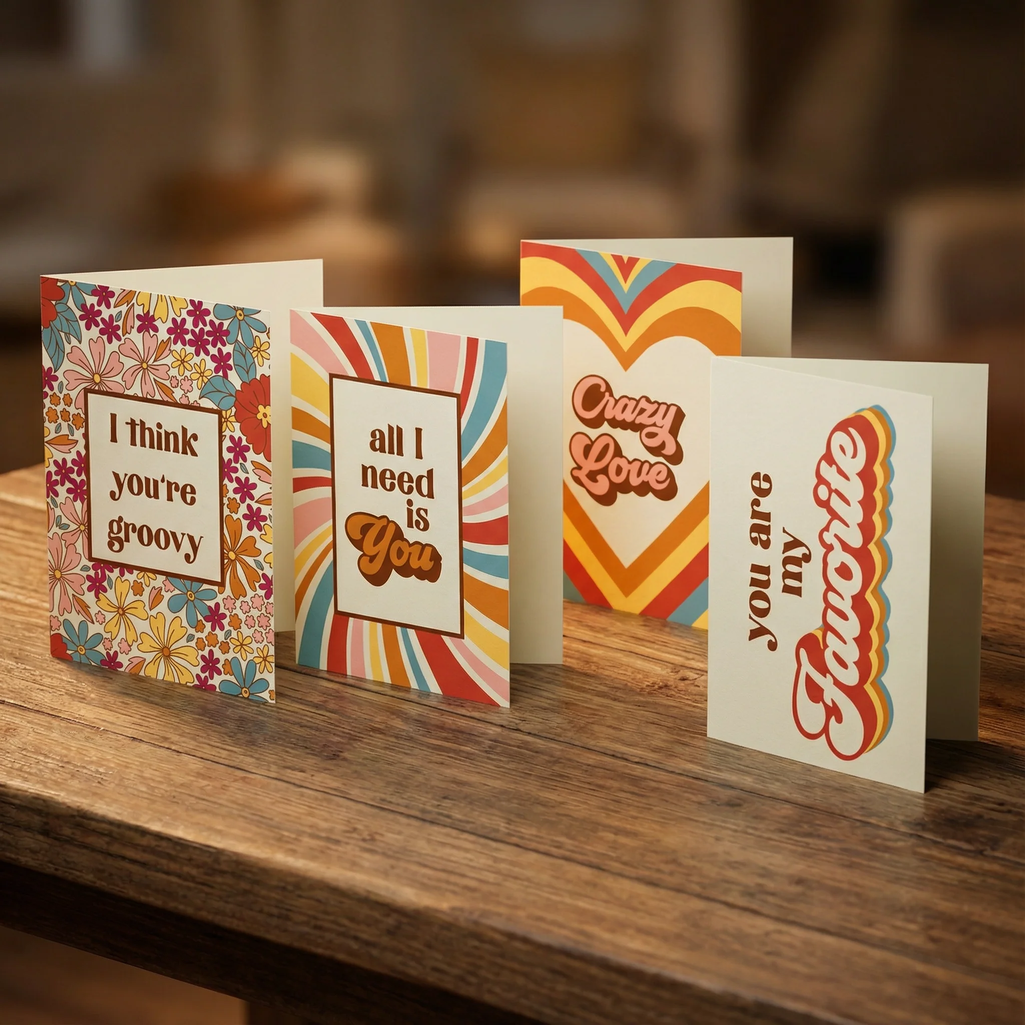 Groovy Note Card Set | Retro Love-Themed Designs 8 Cards - Image 3
