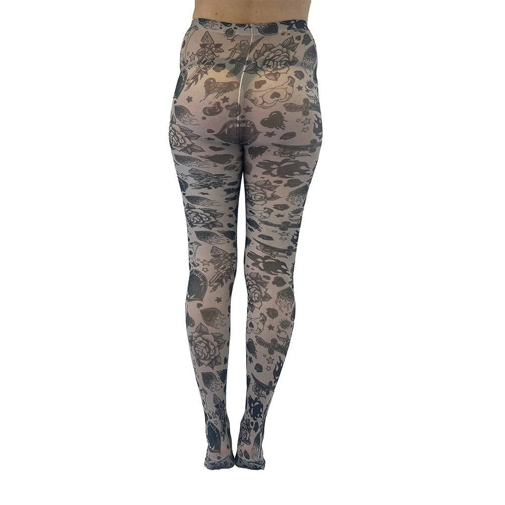 Grunge and Roses Printed Tights in Gray [Sizes Through US 14] - Image 7