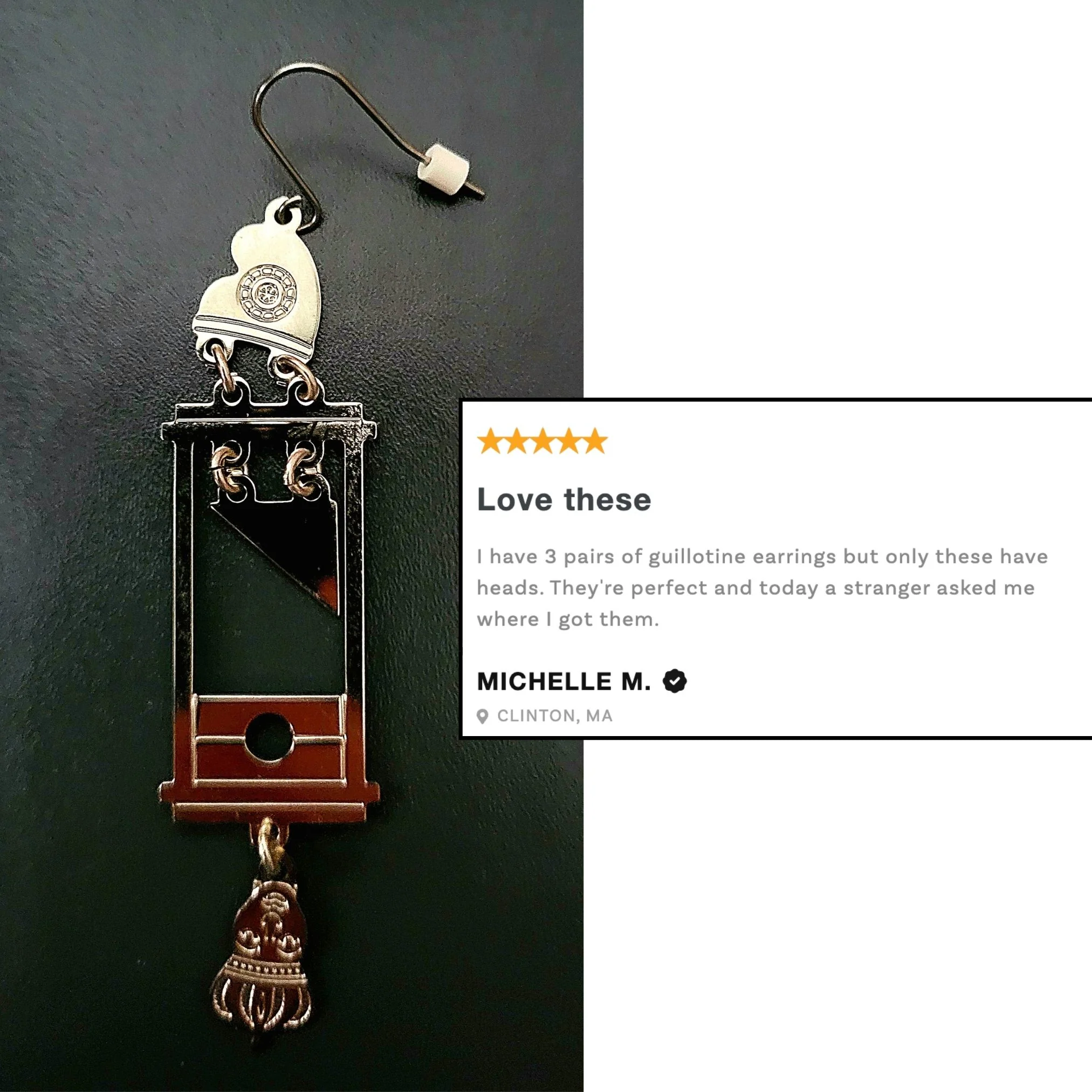 Guillotine Earrings | Featuring the Heads of Louis 16th and Marie Antoinette | Gold or Silver - Image 8