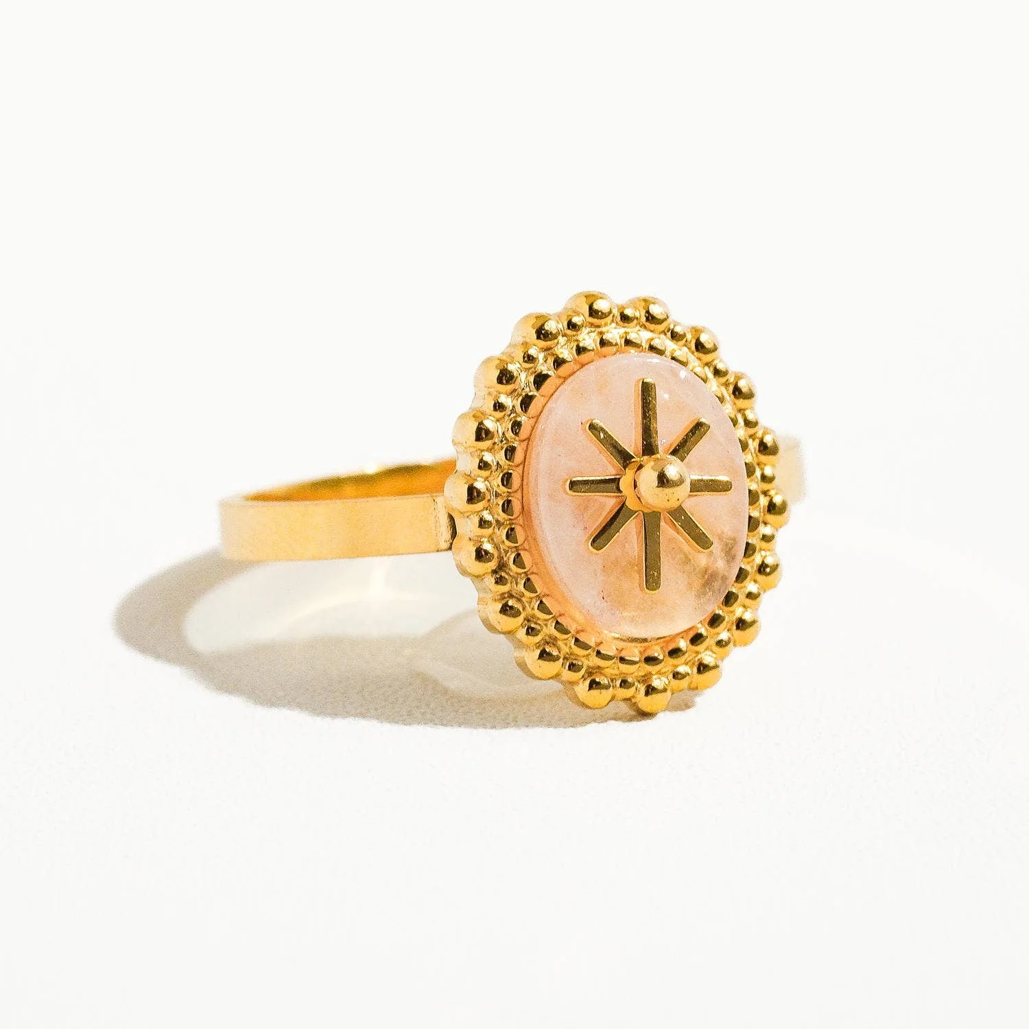 Gypsy Rose 14K Gold Adjustable Round Stone Ring | Gold Plated Stainless Steel Statement Ring, Nickel-Safe