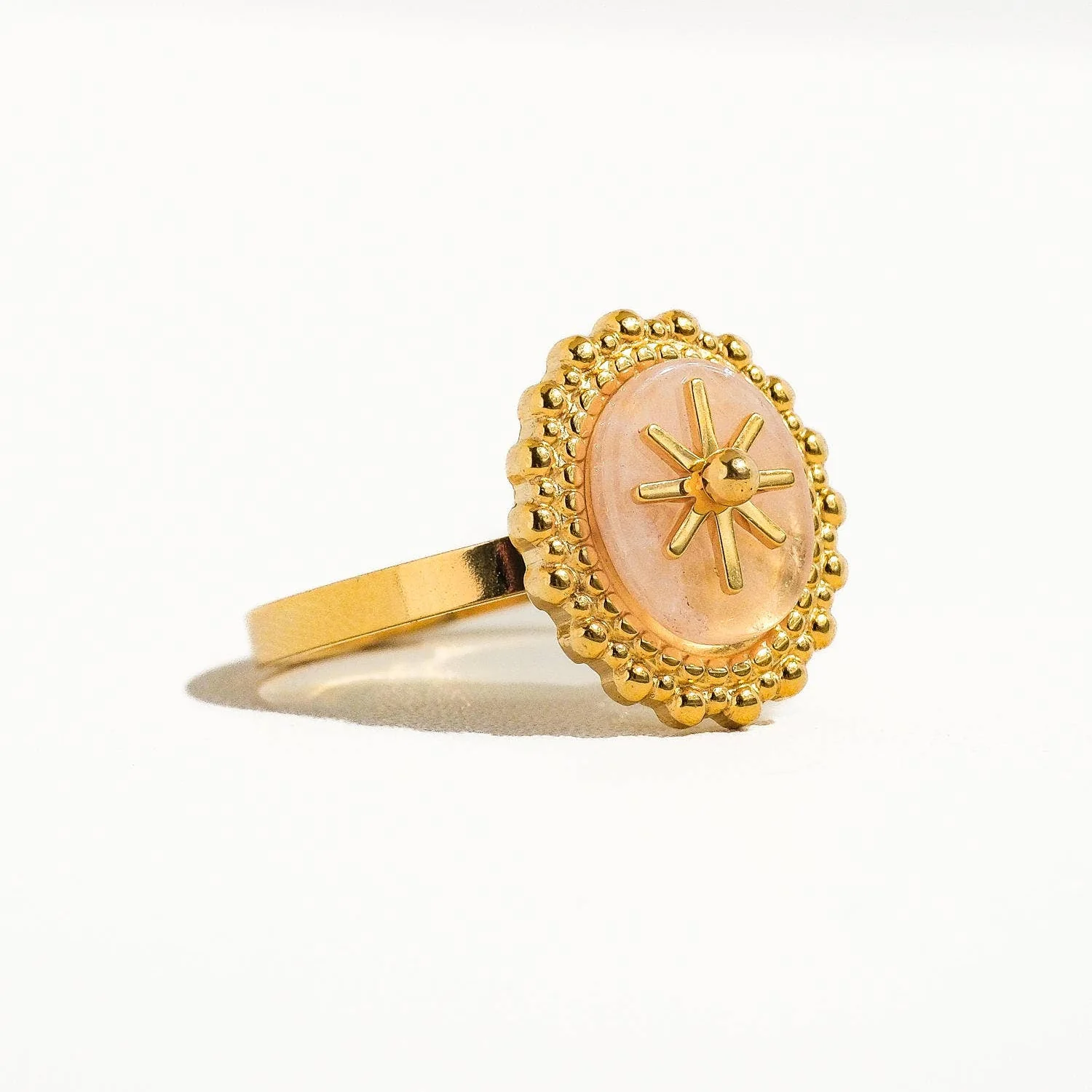 Gypsy Rose 14K Gold Adjustable Round Stone Ring | Gold Plated Stainless Steel Statement Ring, Nickel-Safe - Image 3