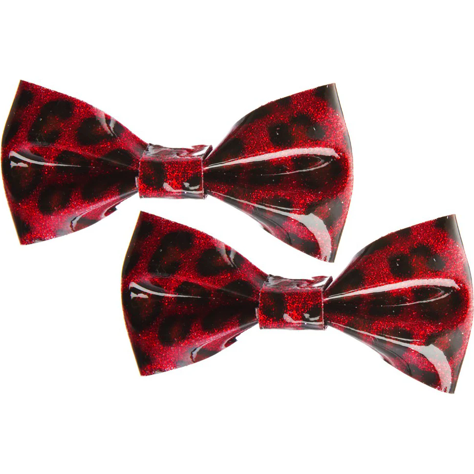 Sourpuss Red Leopard Glitter Hair Bows Set of 2 | Retro Rockabilly Pin-Up Hair Clips - Image 3