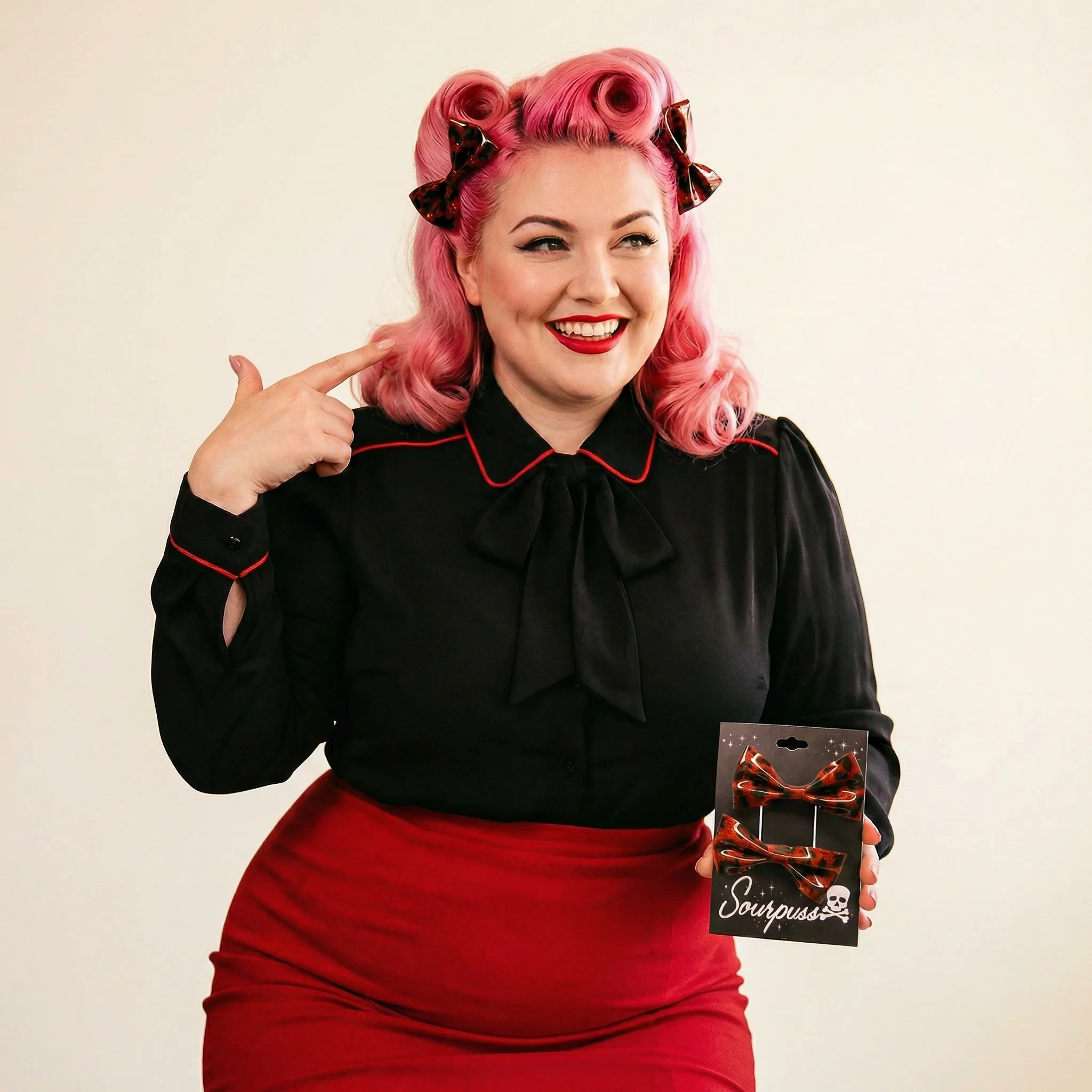 Sourpuss Red Leopard Glitter Hair Bows Set of 2 | Retro Rockabilly Pin-Up Hair Clips - Image 5
