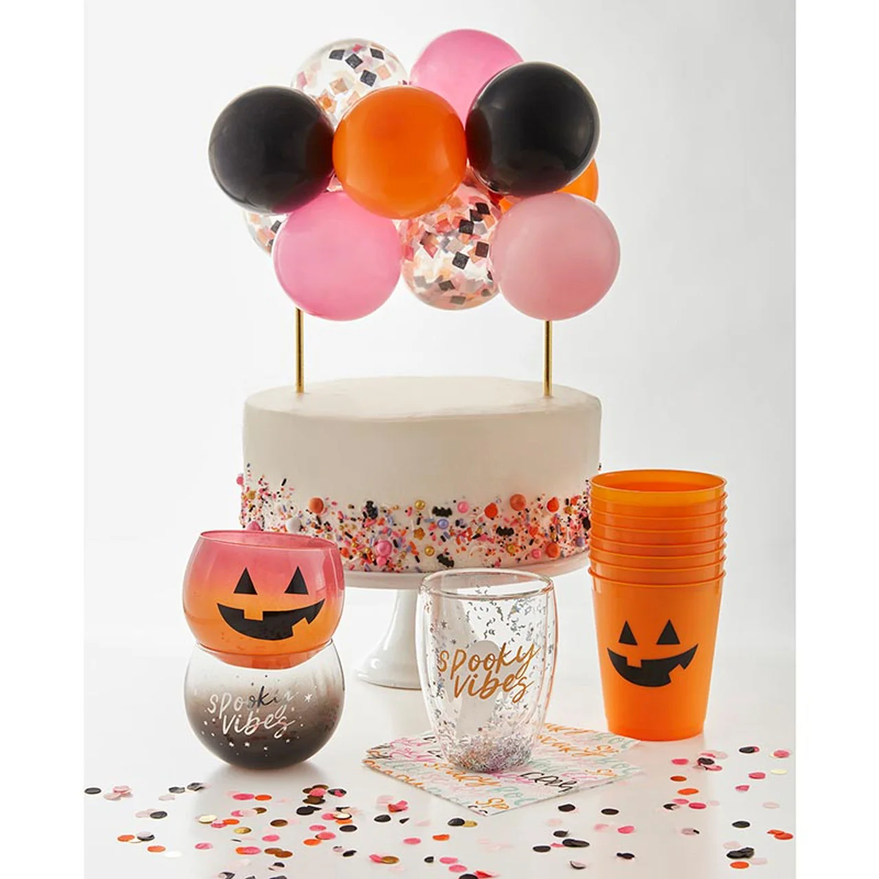 Orange Black and Pink Balloon Cake Topper | Spooky Mini Balloon Garland Decoration - Image 4