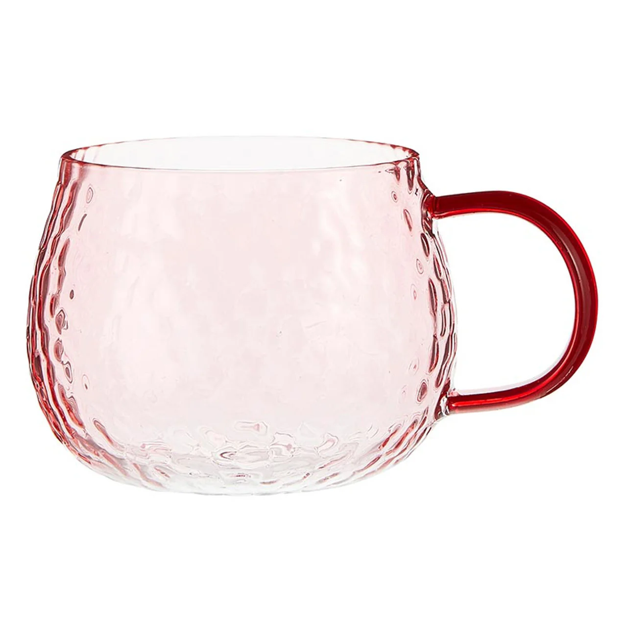 Hammered Glass Mug in Pink | Holiday Coffee & Cocoa Cup | 12oz - Image 2