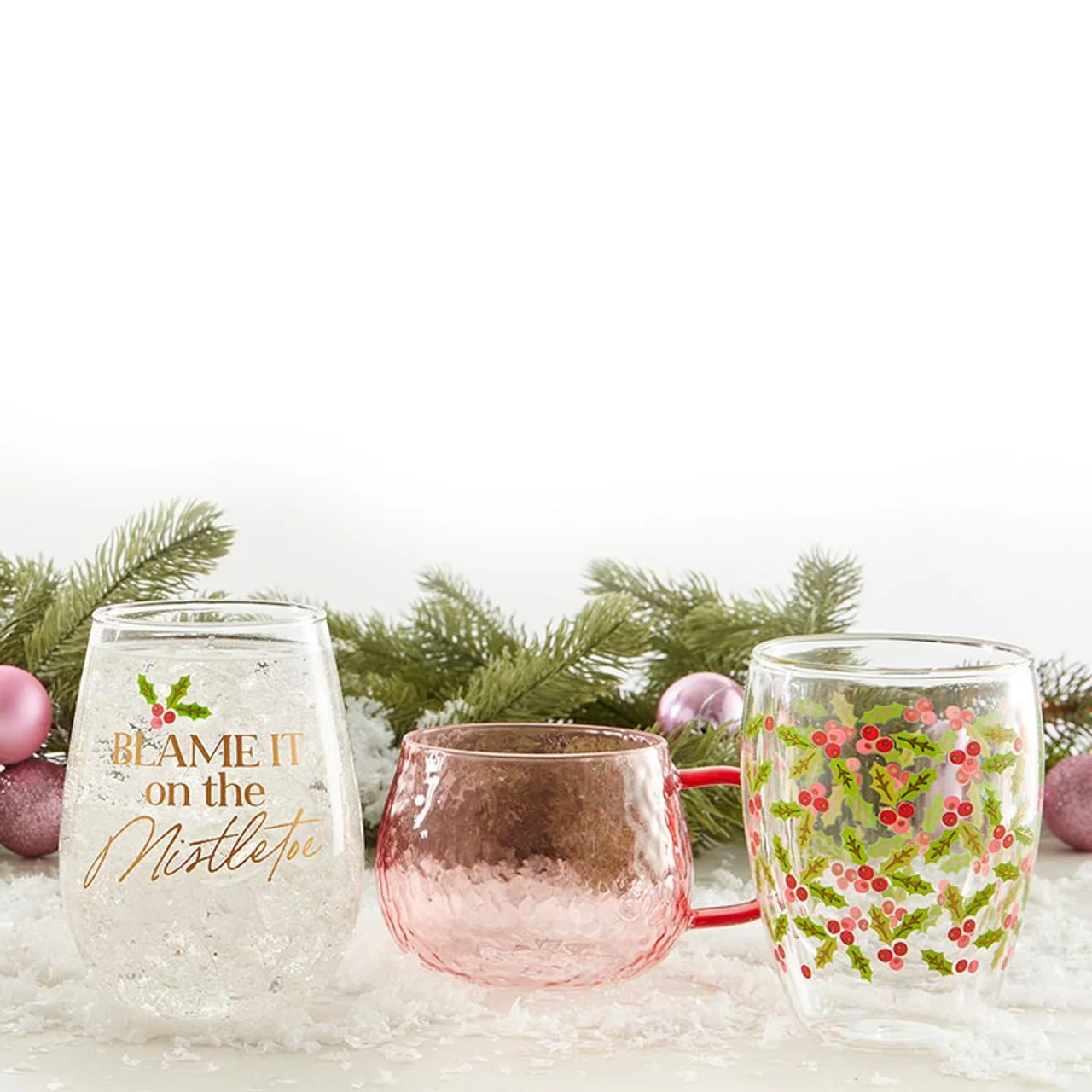Hammered Glass Mug in Pink | Holiday Coffee & Cocoa Cup | 12oz - Image 3