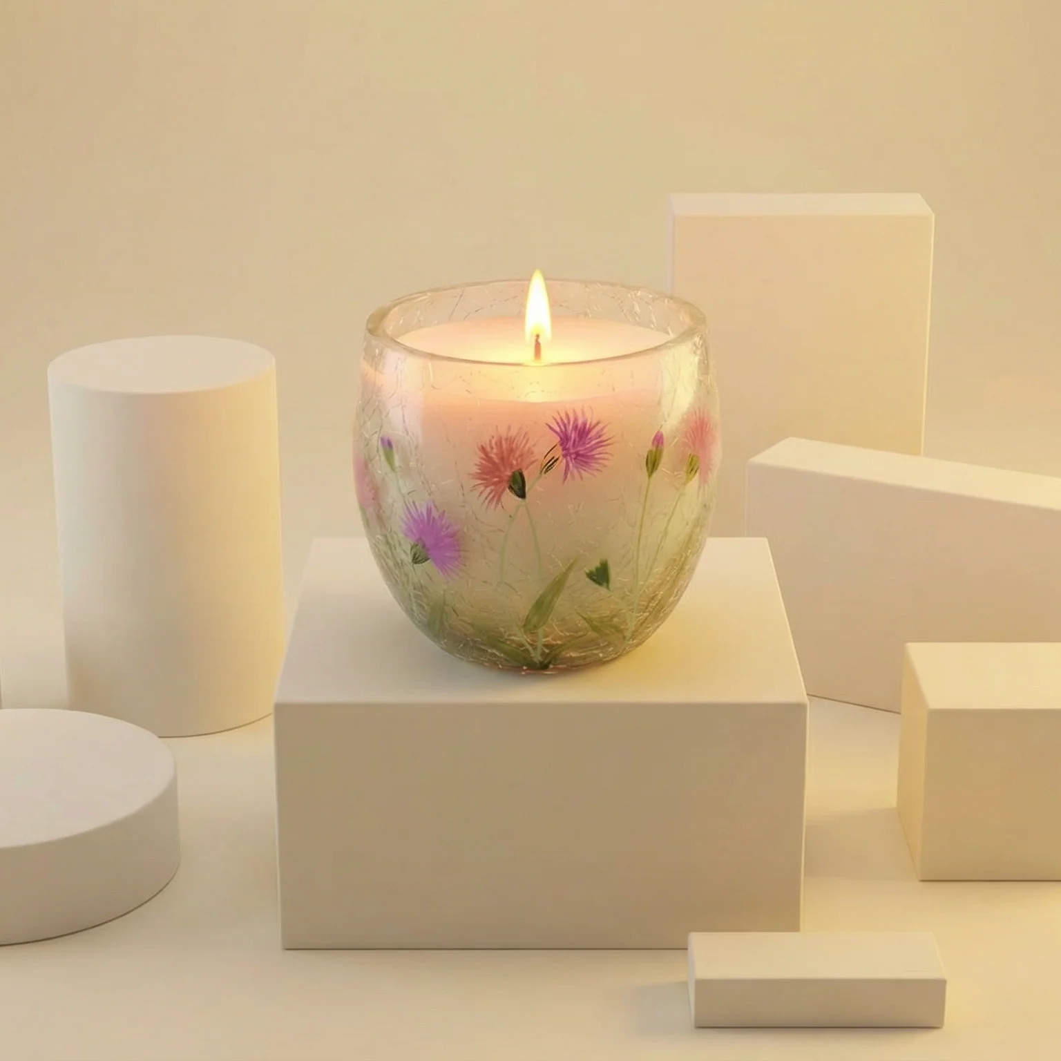 Hand Painted Floral Candle | Volcano Scented Glass Candle - Image 4
