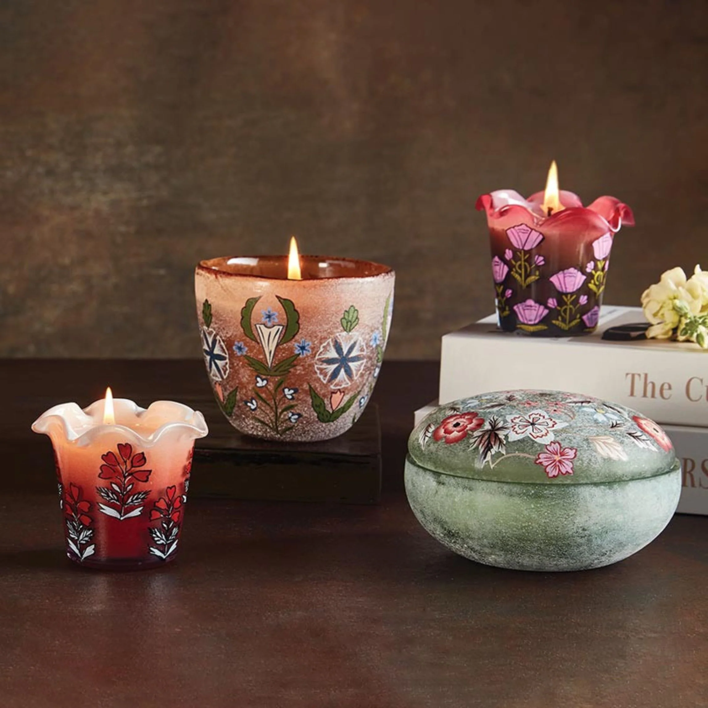 Hand Painted Pomegranate Floral Candle | Decorative Scented Glass Candle - Image 3