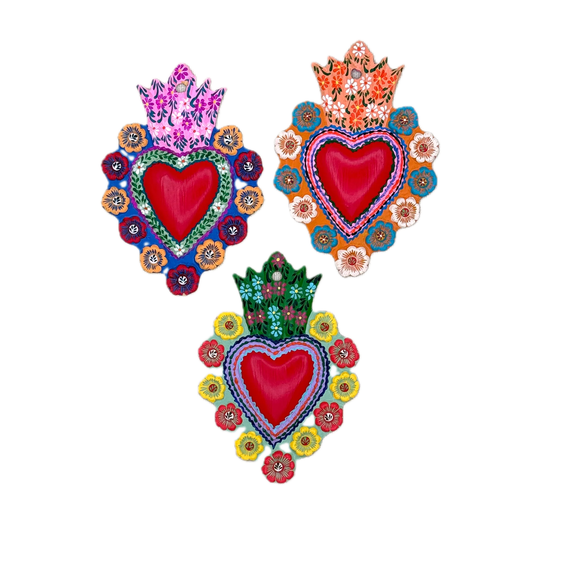 Small Red Tin Heart | Hand-Painted in Peru | Assorted Border Pattern Charm Accessory - Image 3