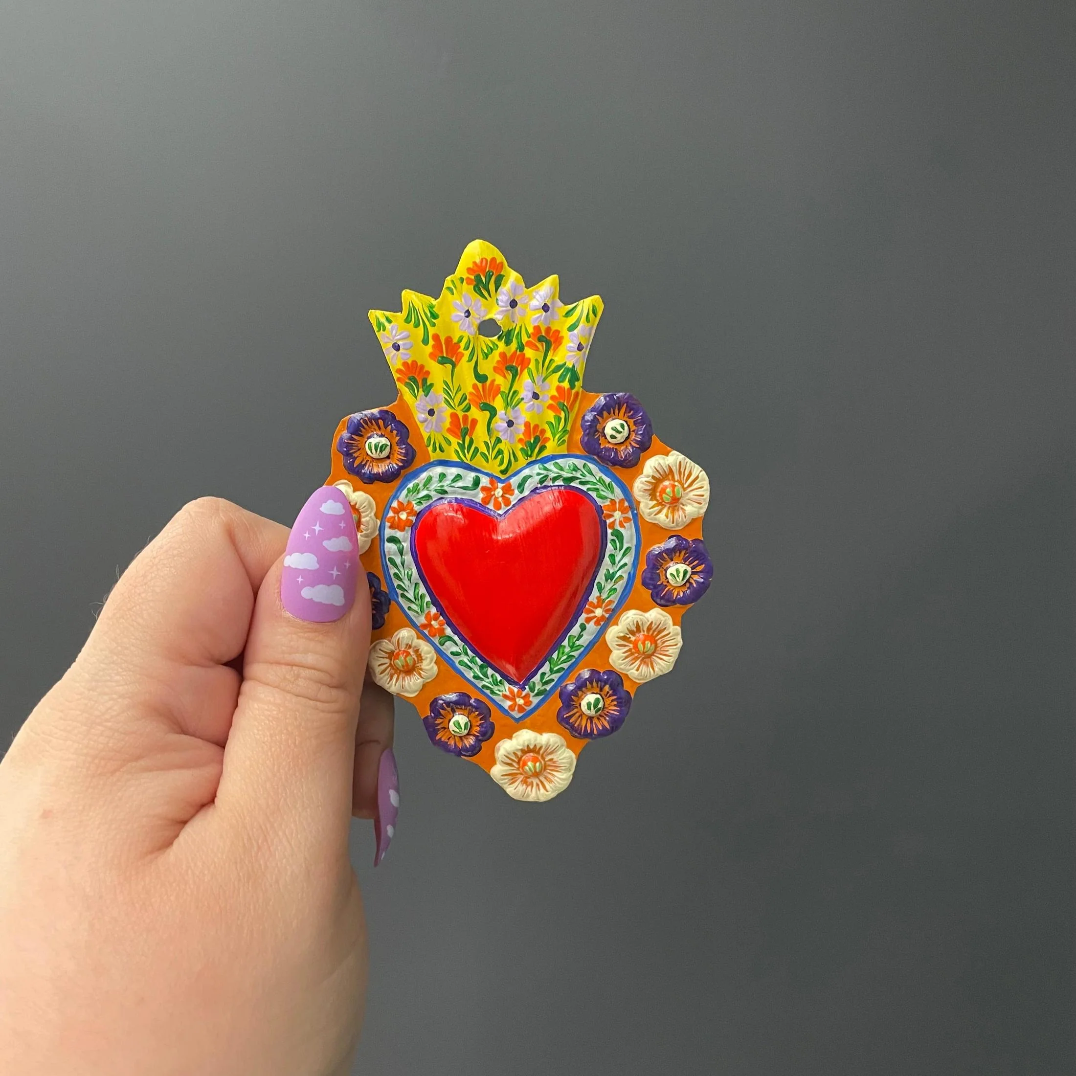 Small Red Tin Heart | Hand-Painted in Peru | Assorted Border Pattern Charm Accessory - Image 4