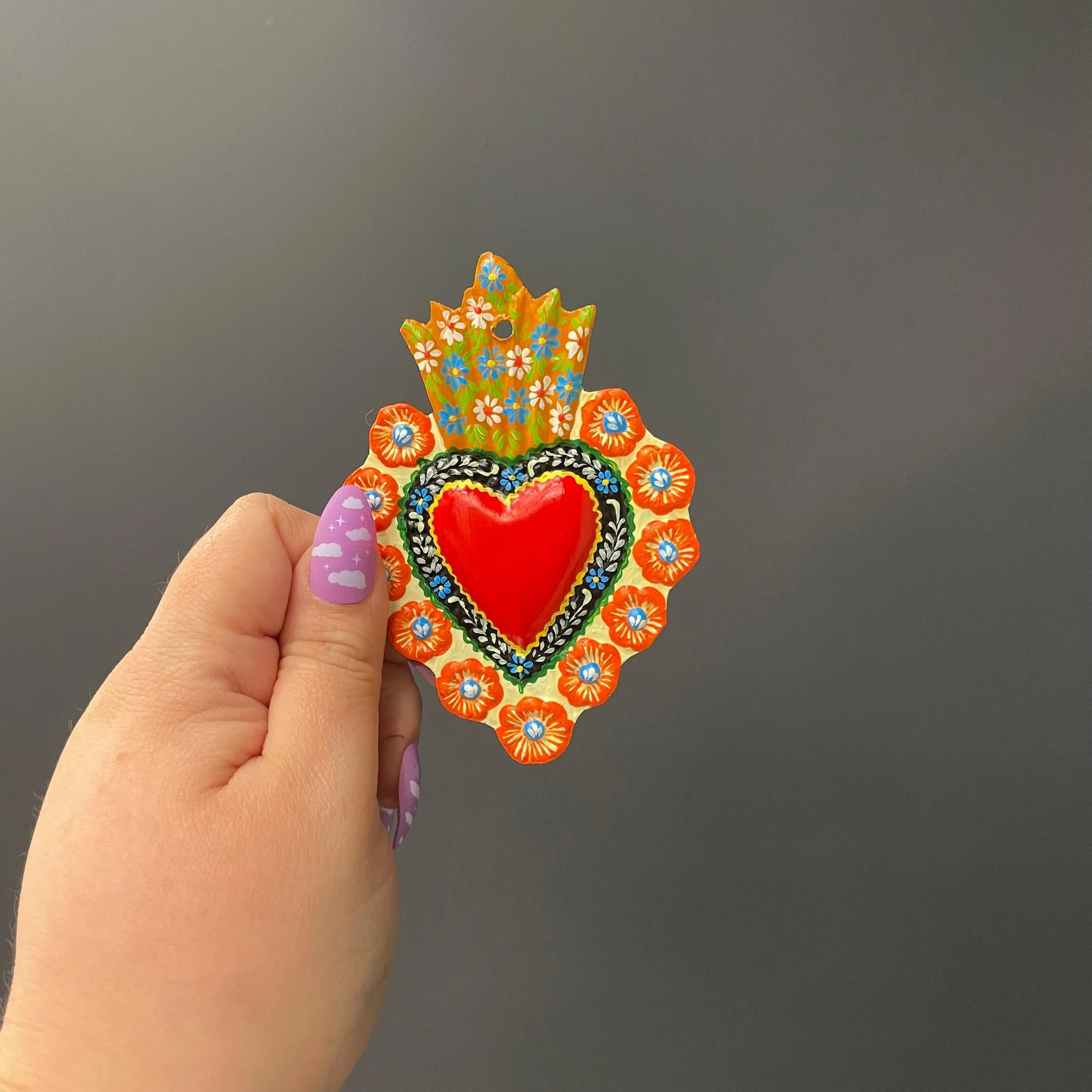 Small Red Tin Heart | Hand-Painted in Peru | Assorted Border Pattern Charm Accessory - Image 5
