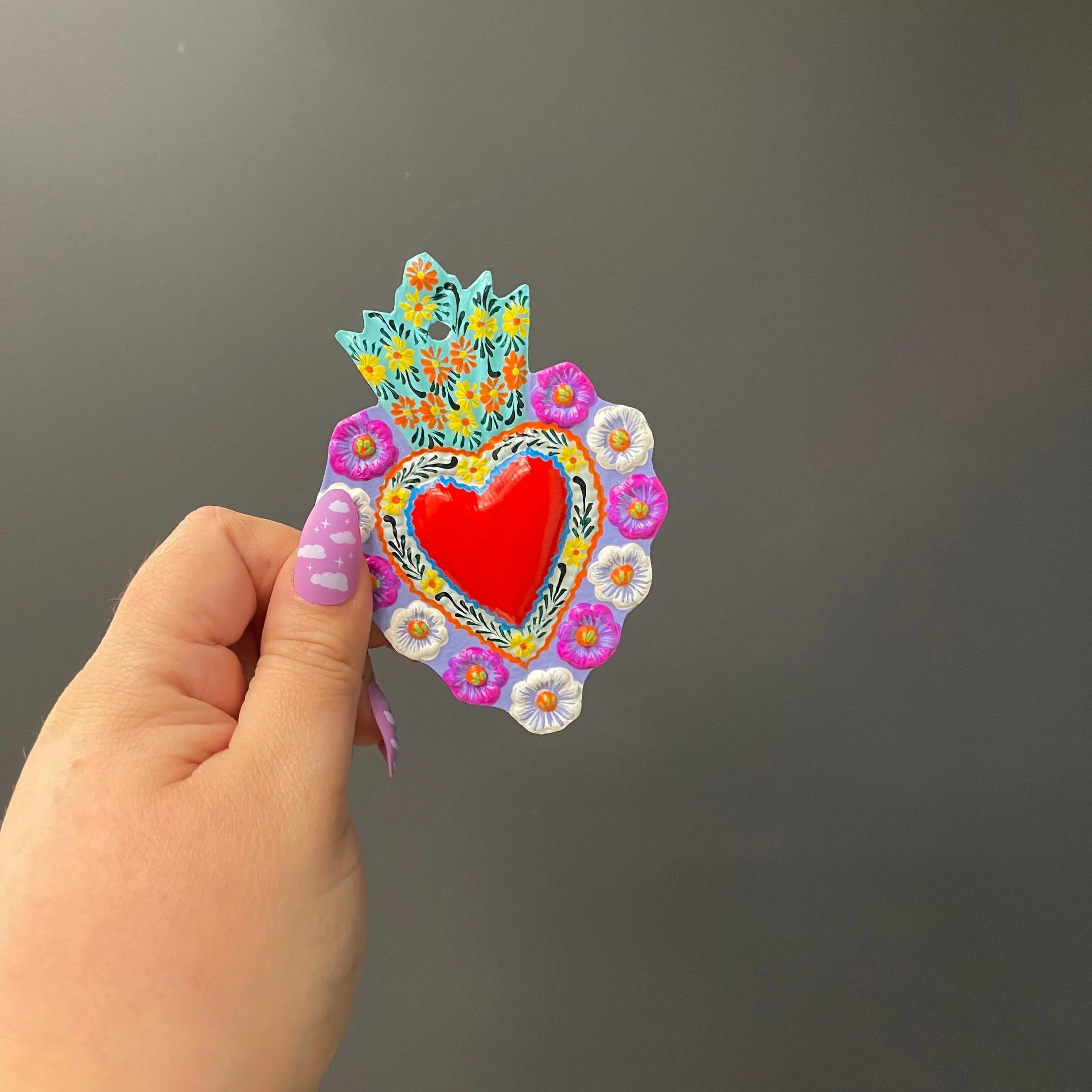 Small Red Tin Heart | Hand-Painted in Peru | Assorted Border Pattern Charm Accessory - Image 6