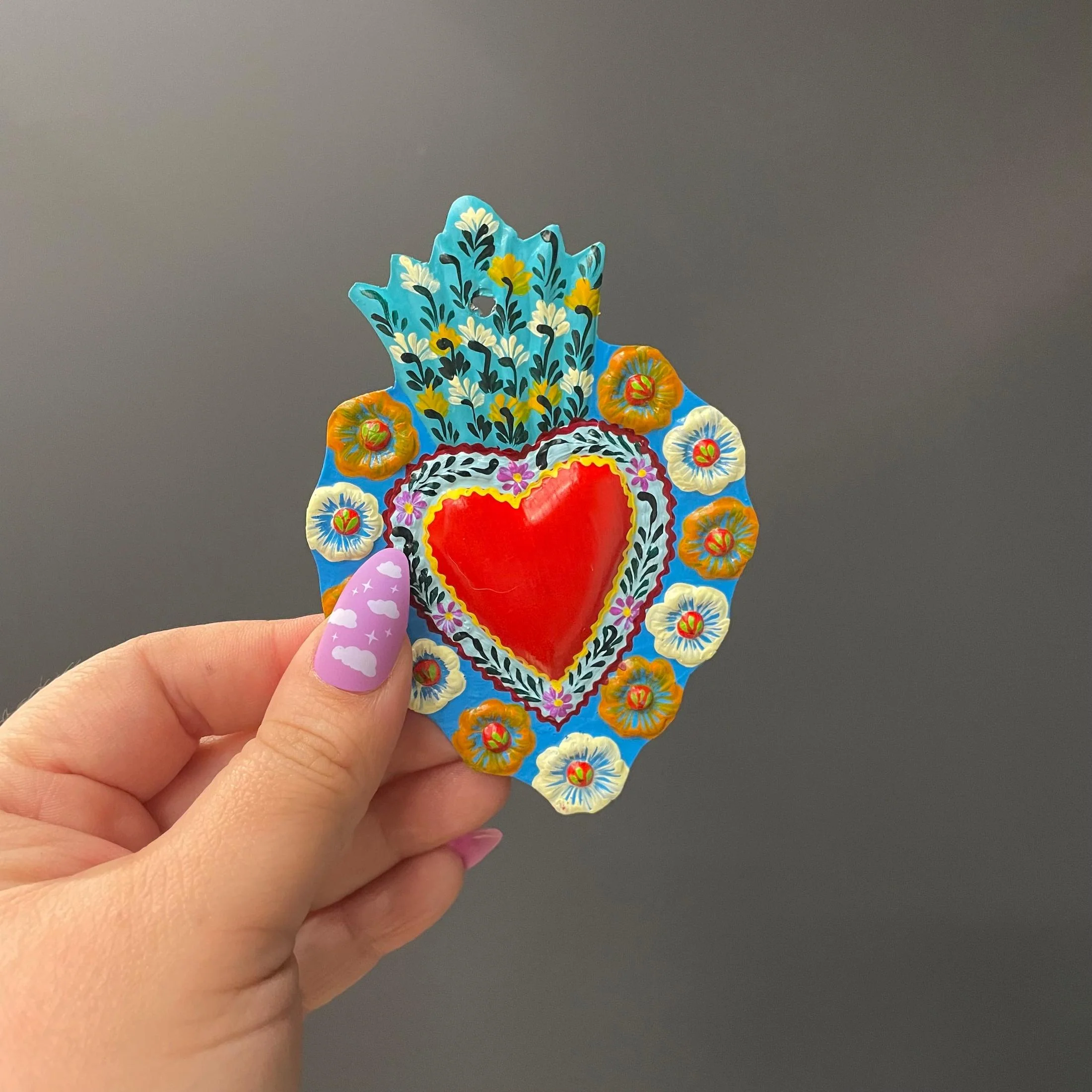 Small Red Tin Heart | Hand-Painted in Peru | Assorted Border Pattern Charm Accessory - Image 8