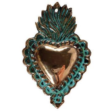 2.5” x 3.5” Handmade Oxidized Copper Heart Milagro from Peru | Ornament Tin Charm Accessory