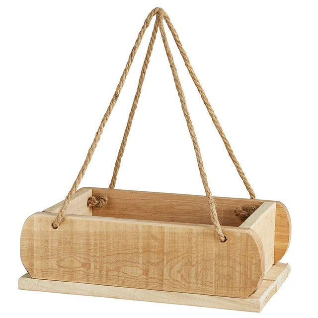 Hanging Wood Planter with Twine Rope Hanging Loops | 12"L x 7"W x 4"H - Image 3