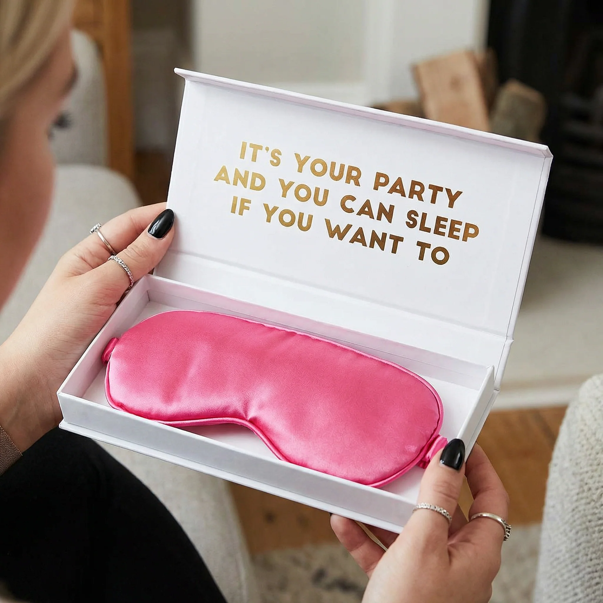 Hot Pink Satin Eye Mask in a Happy Birthday Gift Box - Image 7