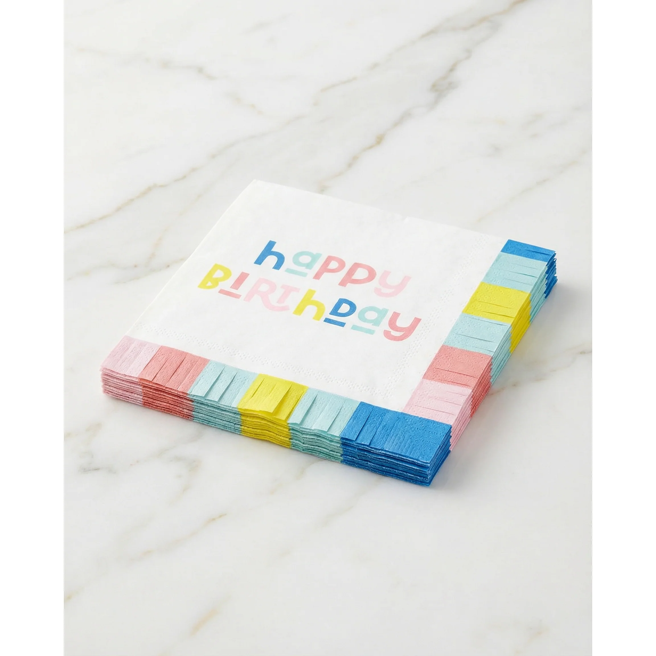 Happy Birthday Fringed Party Napkins | Cocktail Size Paper Napkins | 5” - Image 3