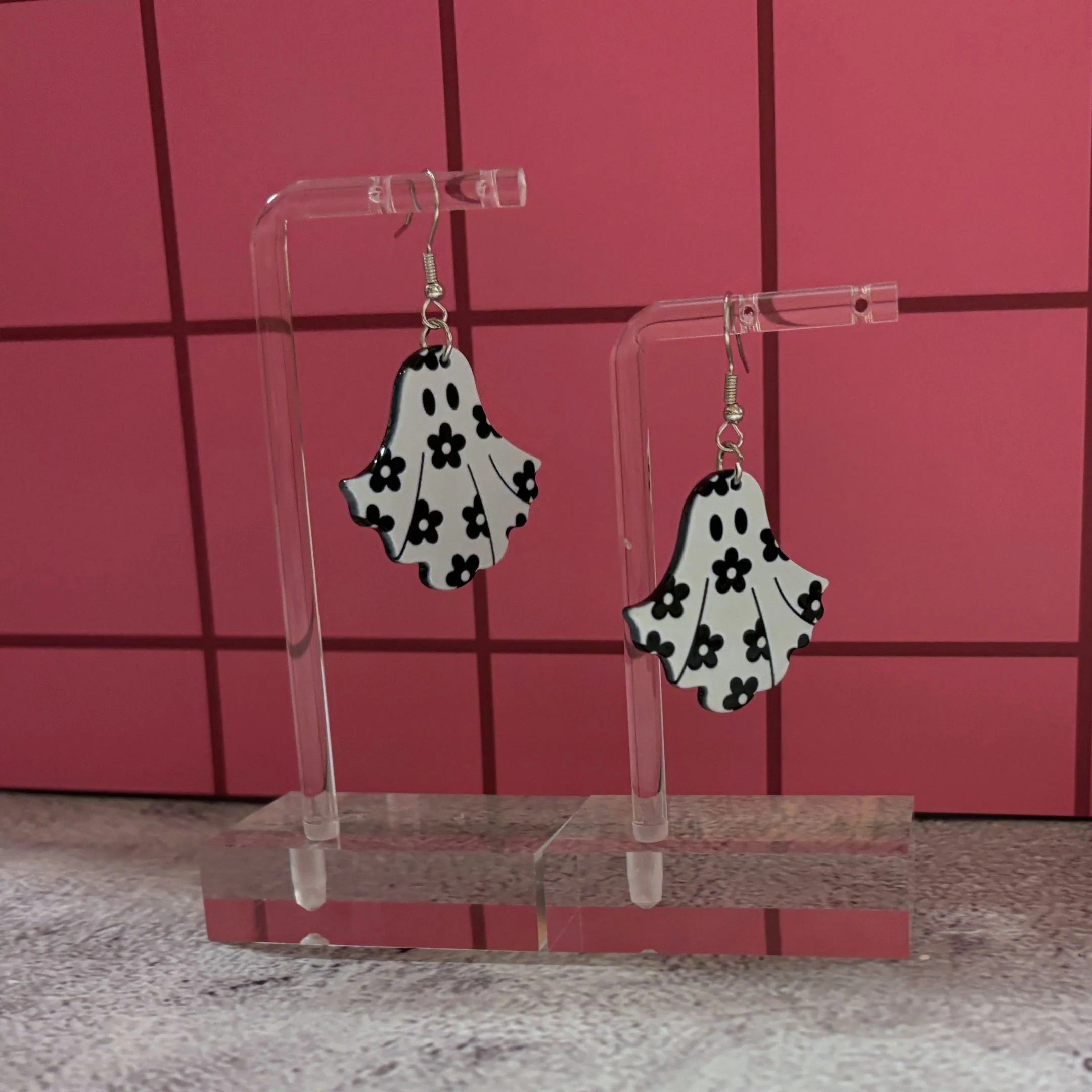 Happy Flora Ghost Earrings | Cute Spooky Whimsigoth Acrylic Jewelry Gift for Her - Image 6