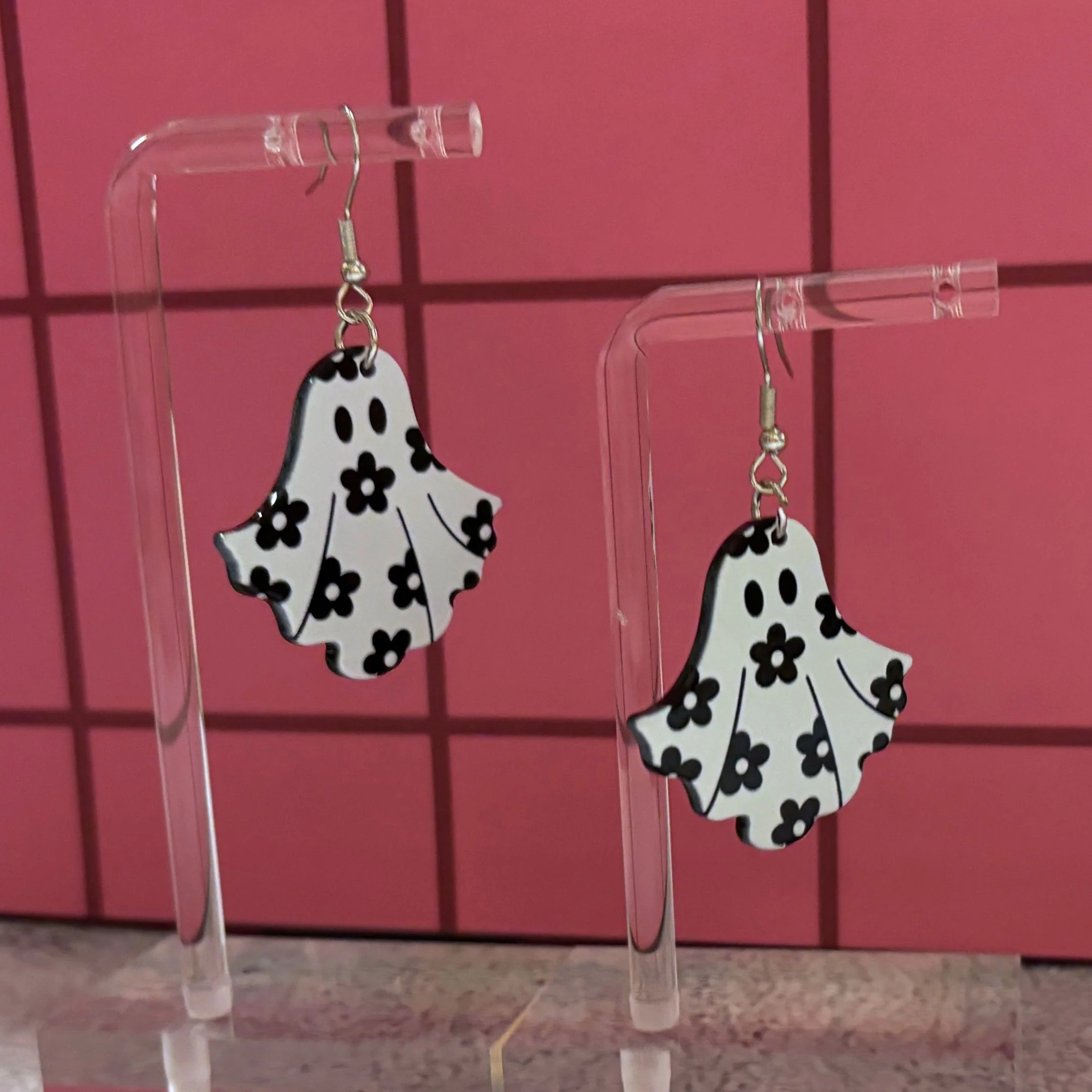 Happy Flora Ghost Earrings | Cute Spooky Whimsigoth Acrylic Jewelry Gift for Her - Image 7