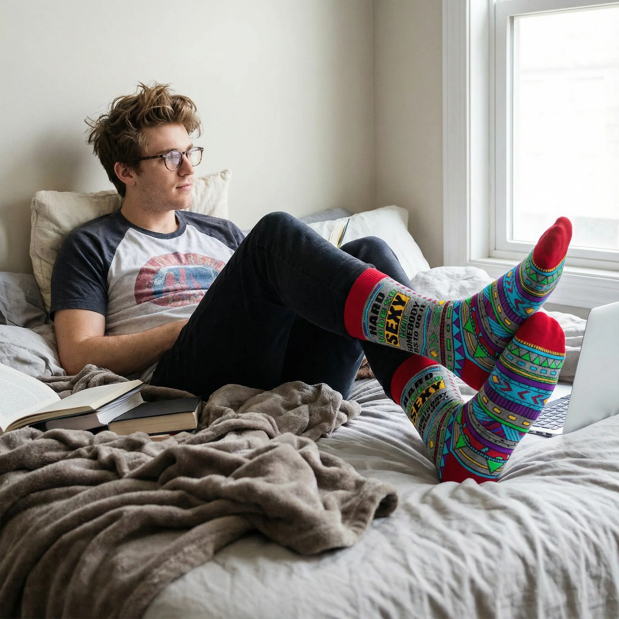 Men's Hard to Be Sexy But Somebody Has to Do It Novelty Crew Socks - Image 7