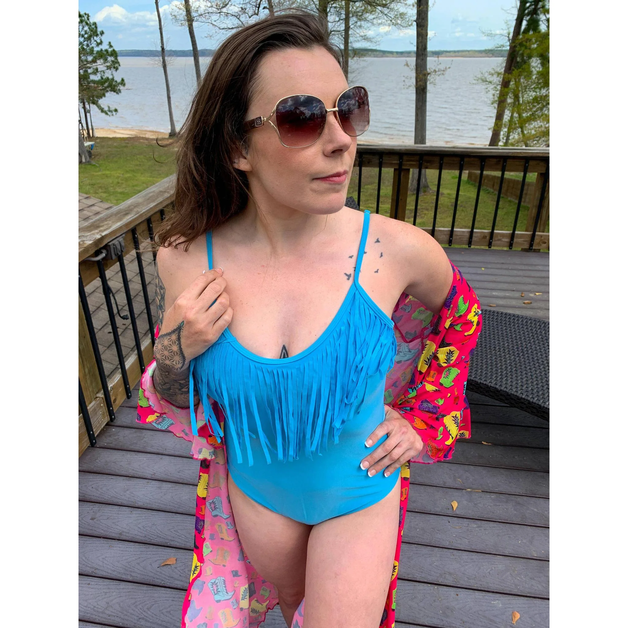 Havasu One Piece Fringe Swimsuit | V Neck Resort Attire in Pink, Jade, Leopard, Serape [Sizes SM-L] - Image 5