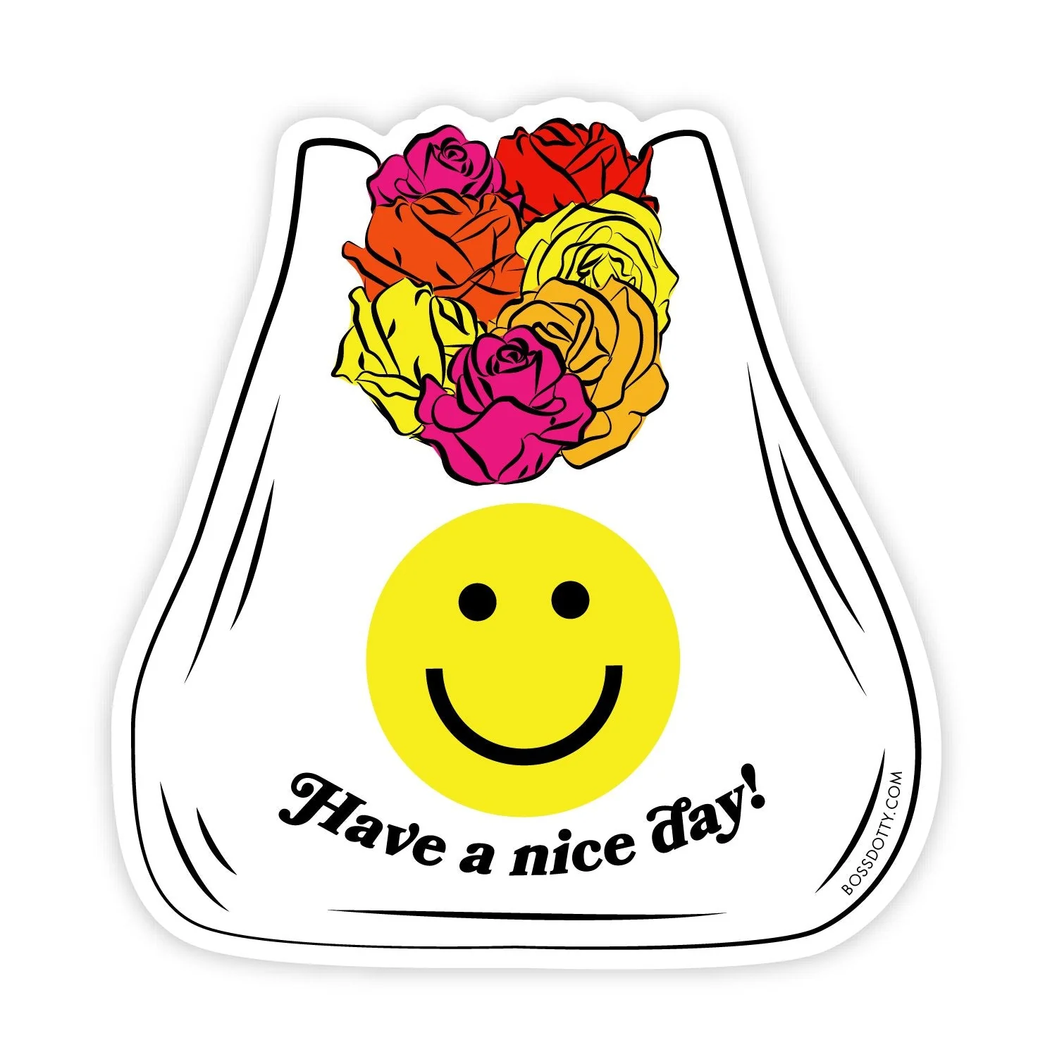 Have A Nice Day Floral Shopping Bag Clear Vinyl Sticker - Image 2