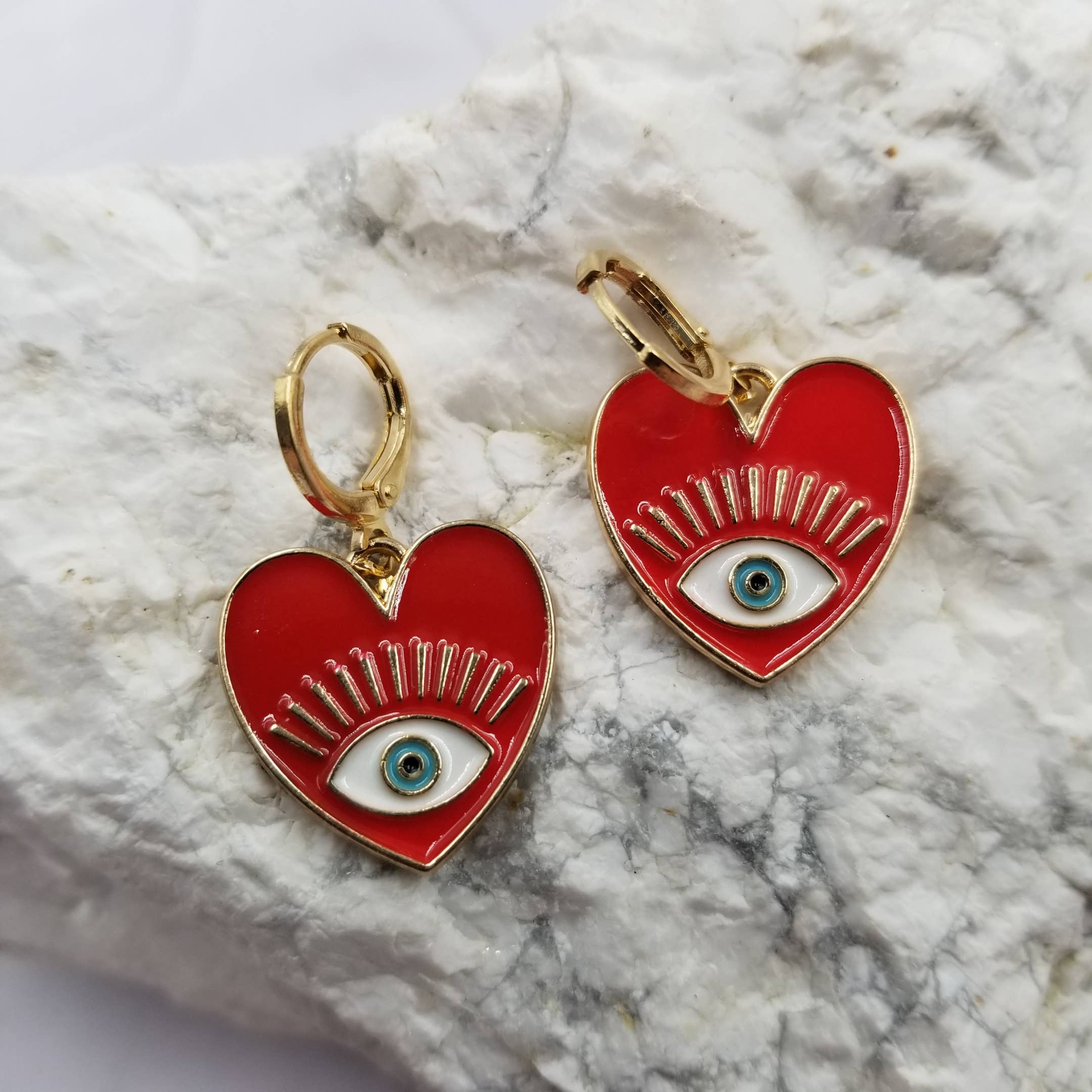 Heart Evil Eye Earrings | Protective Heart Dangle Earrings in 5 Colors - Image 3
