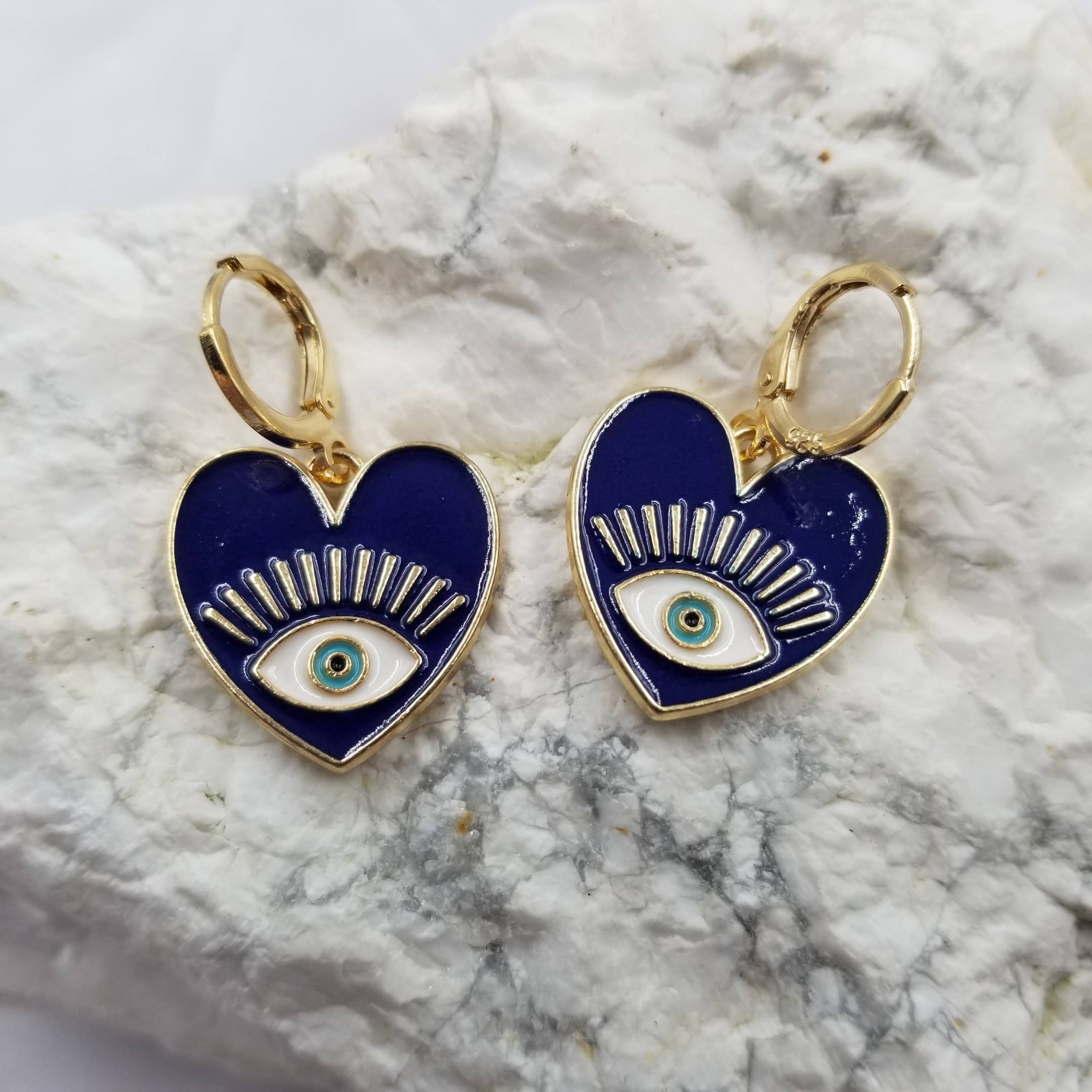 Heart Evil Eye Earrings | Protective Heart Dangle Earrings in 5 Colors - Image 6