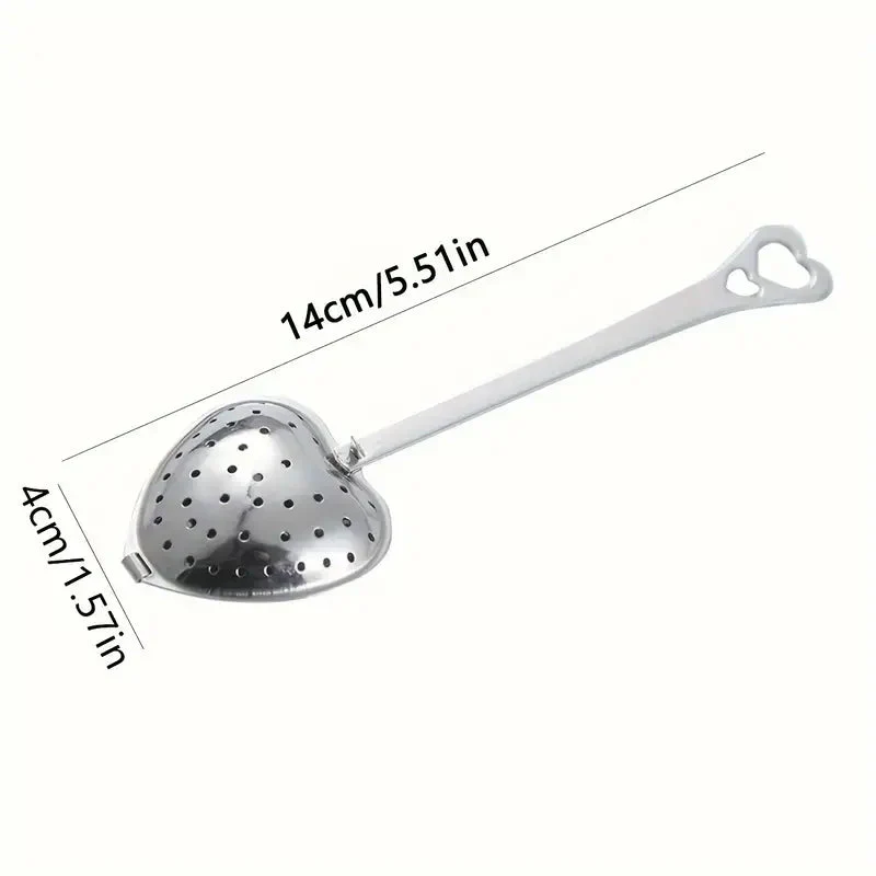 Heart-Shaped Stainless Steel Tea Strainer, Chai Infuser in Gold or Silver | Tea Drain Steeper | 1.57" x 5.5" - Image 3